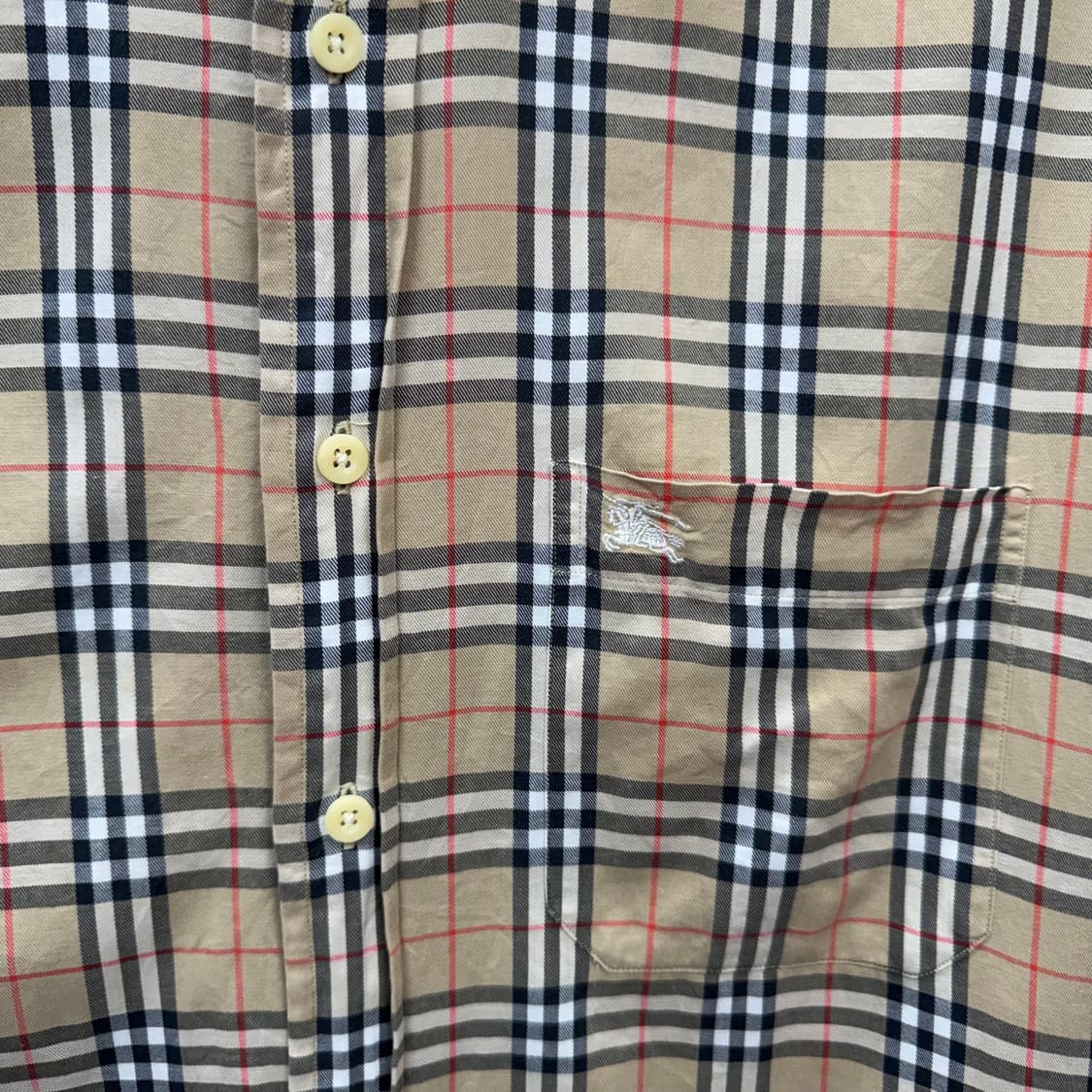 00s 버버리 런던 노바체크 긴팔 셔츠 화이트 기사 로고 베이지 상품이미지5