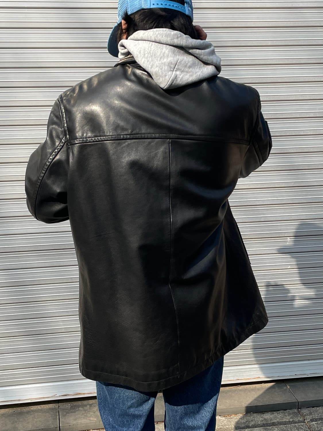 00s Old GAP Leather Black Car Coat 상품이미지5