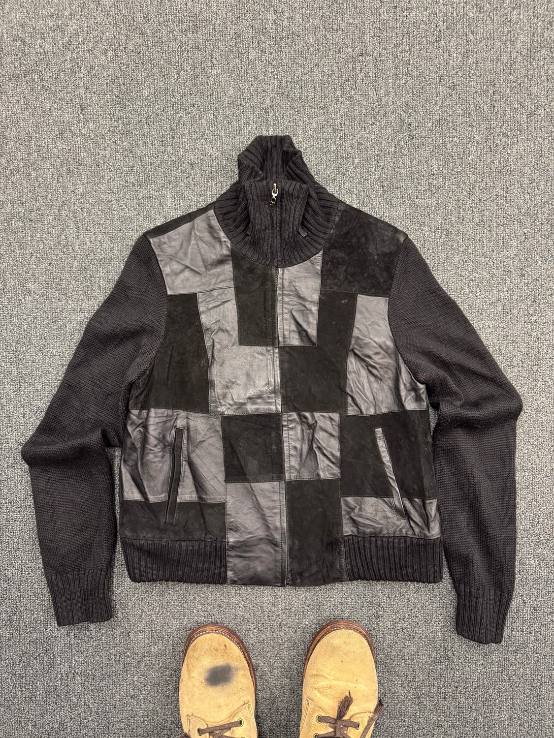 American vintage 여성 가죽 니트자켓 상품이미지1