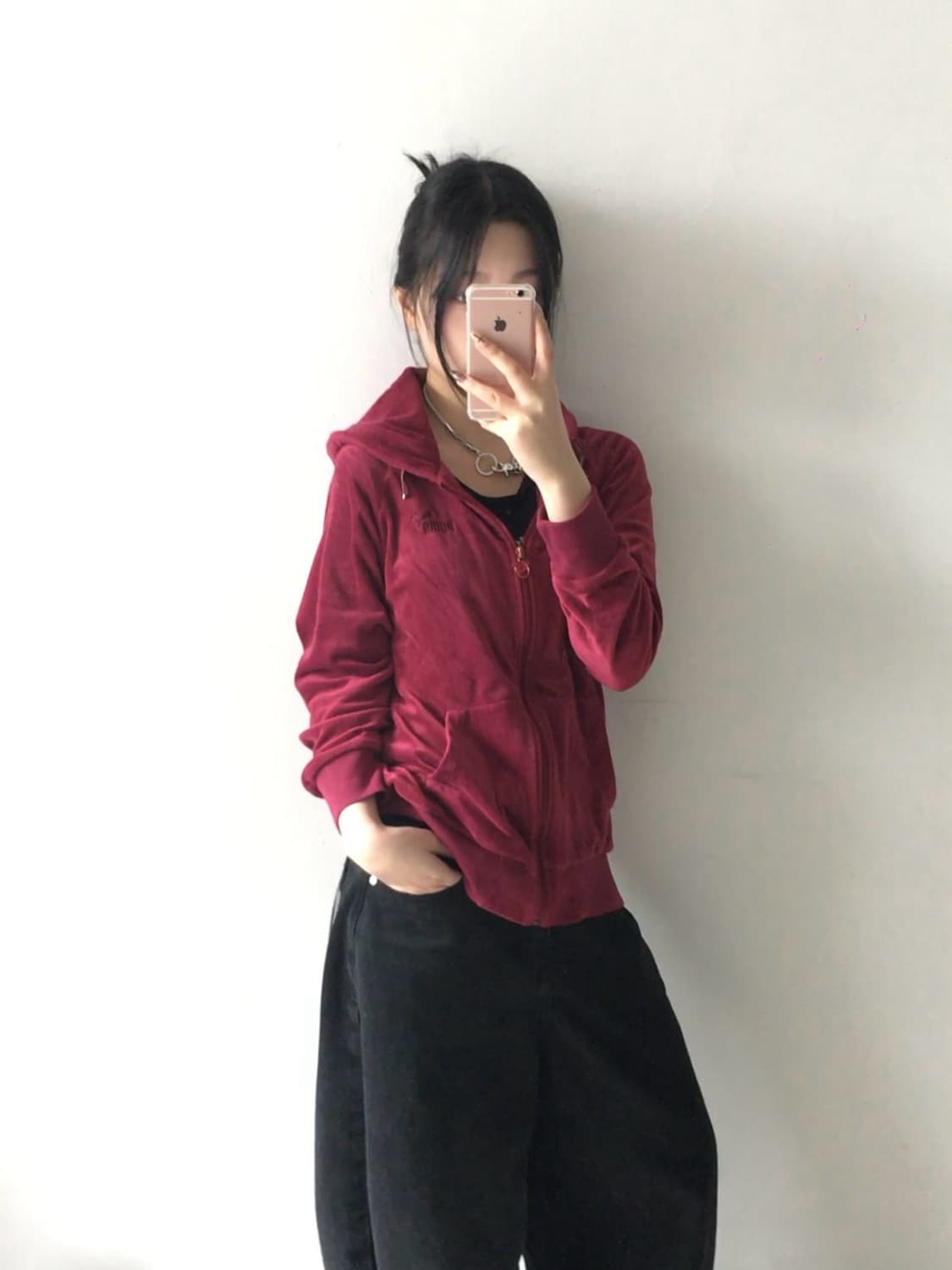 퓨마 벨벳 로고 후드집업 상품이미지2