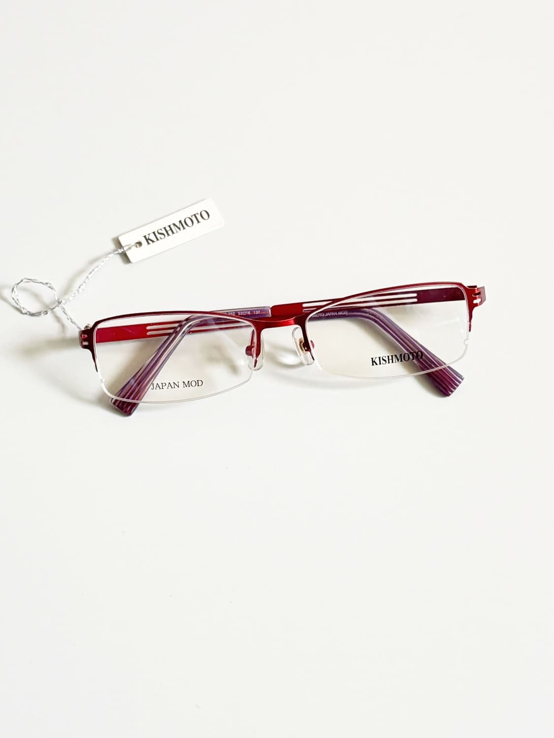 KISHIMOTO 레드 티타늄 반무테 스퀘어 빈티지 안경 상품이미지1
