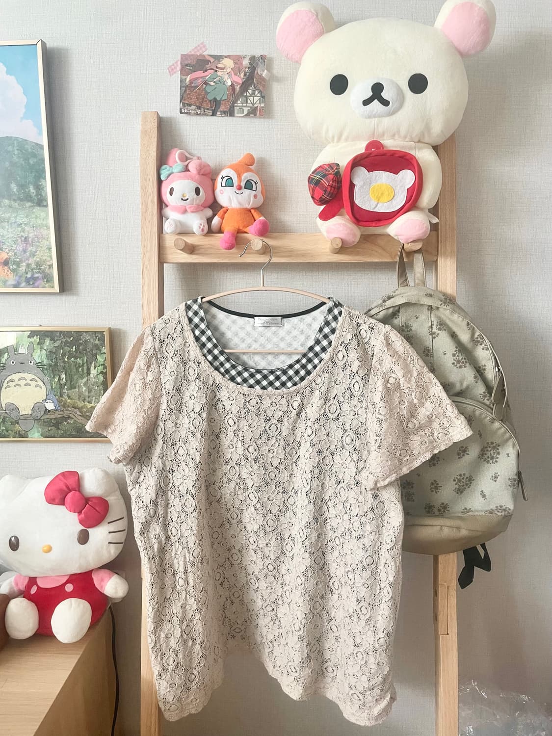 모리걸 빈티지 레이스 체크 레이어드 블라우스 🎀🖤🤍 상품이미지1