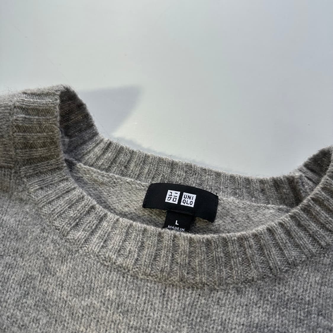 우먼L 유니클로 그레이 울100% 나그랑 라운드니트 상품이미지2