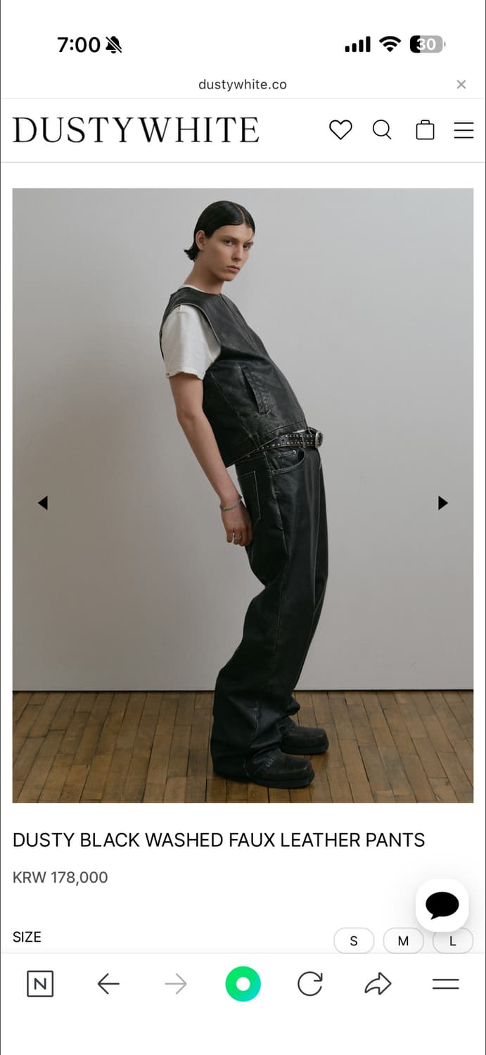 더스티화이트 블랙 레더 팬츠 M 판매 상품이미지2