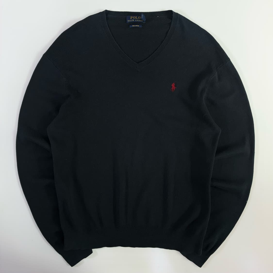 Polo  폴로 랄프로렌 자수 피마코튼 블랙 브이넥니트  상품이미지1