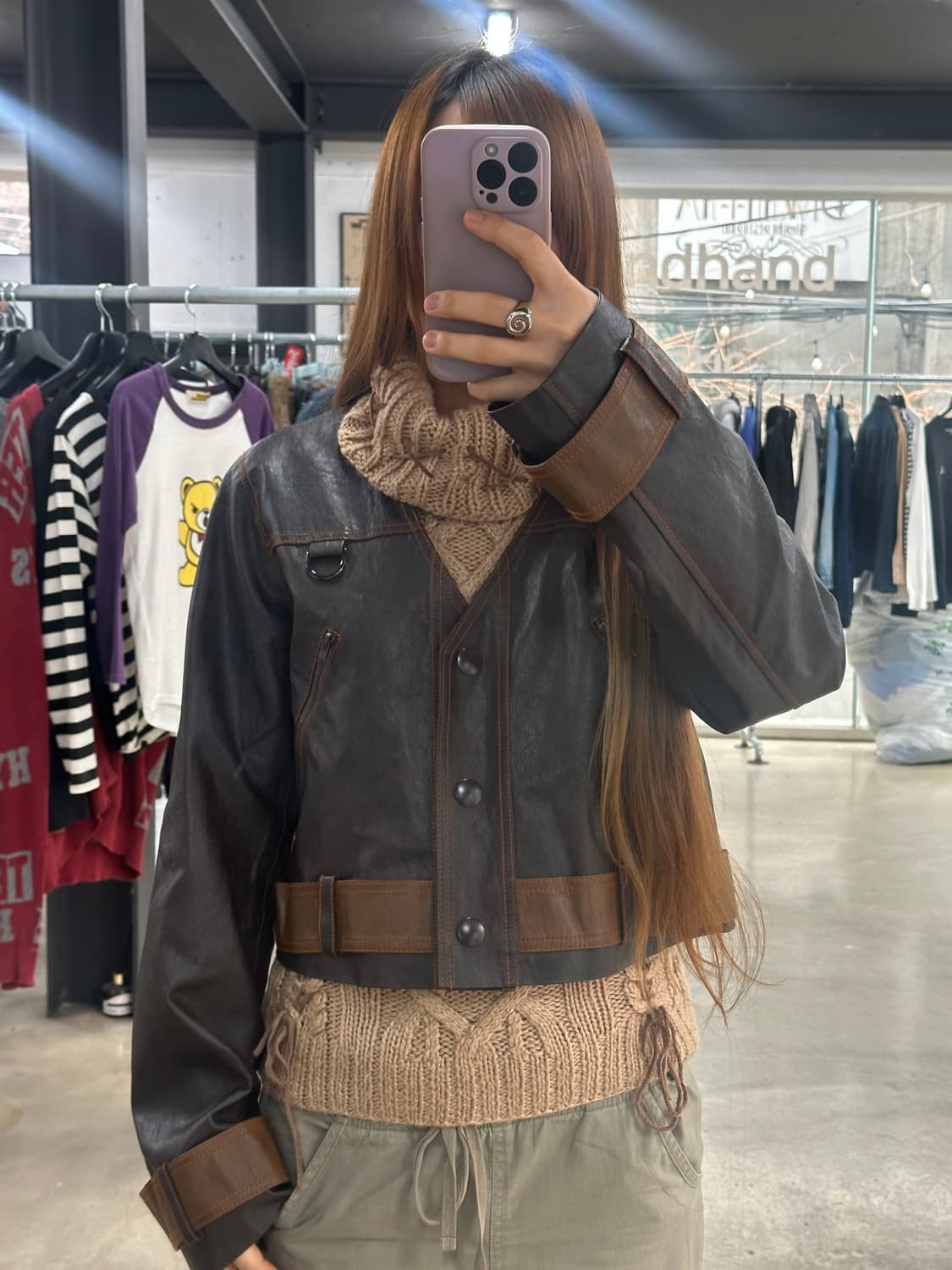 3CE 스타일난다  벨티드디테일 포켓레더자켓 데드스탁 상품이미지1