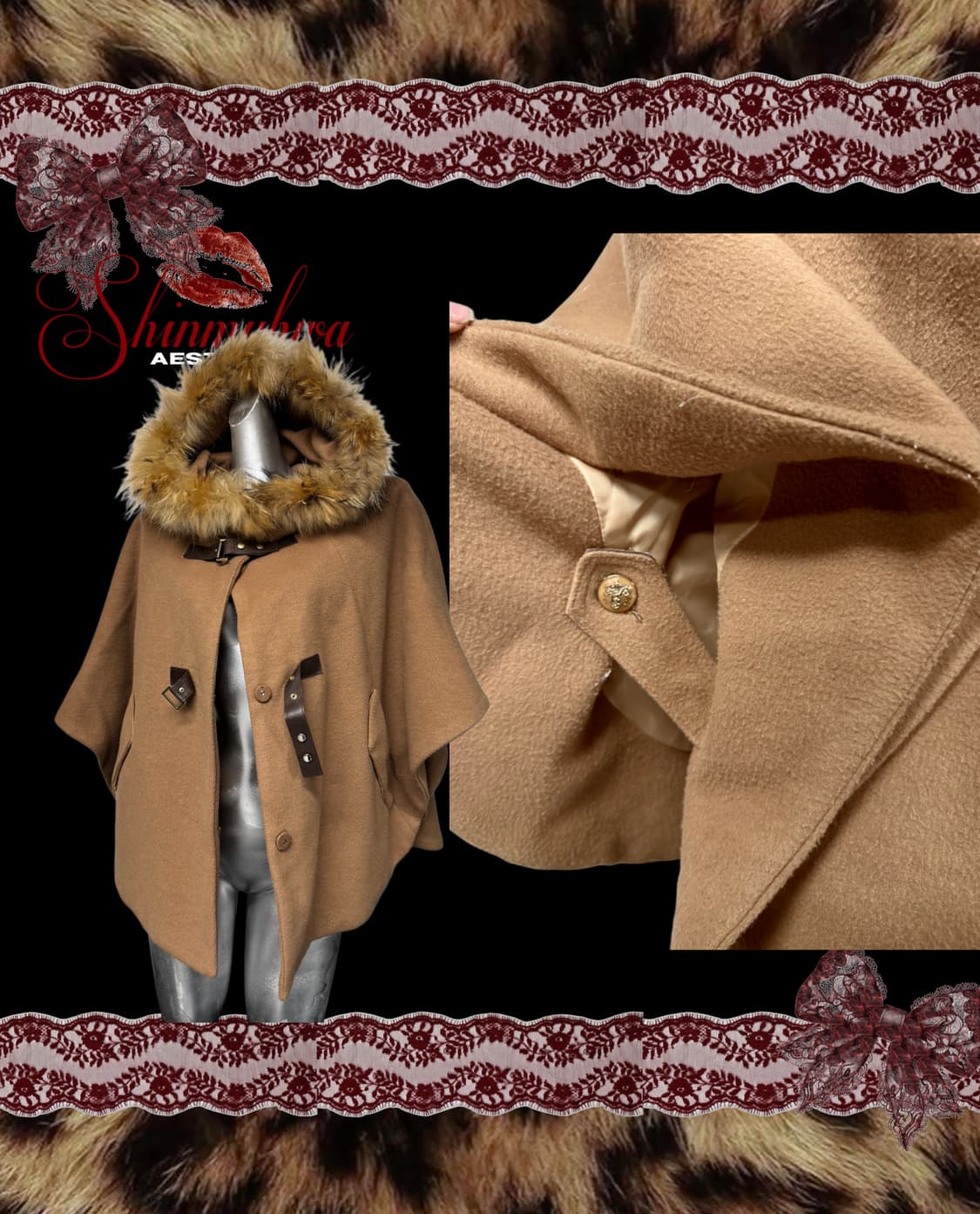 갸루 라쿤퍼 케이프코트 상품이미지2