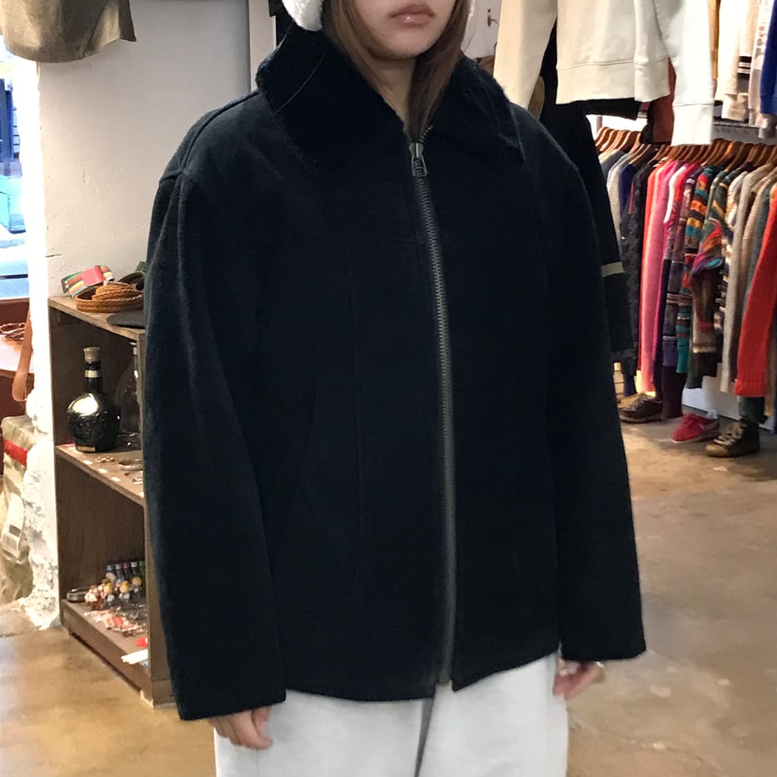 VTG 빈티지 블랙 스웨이드 집업 무스탕 자켓 남성 105 사이즈 상품이미지9