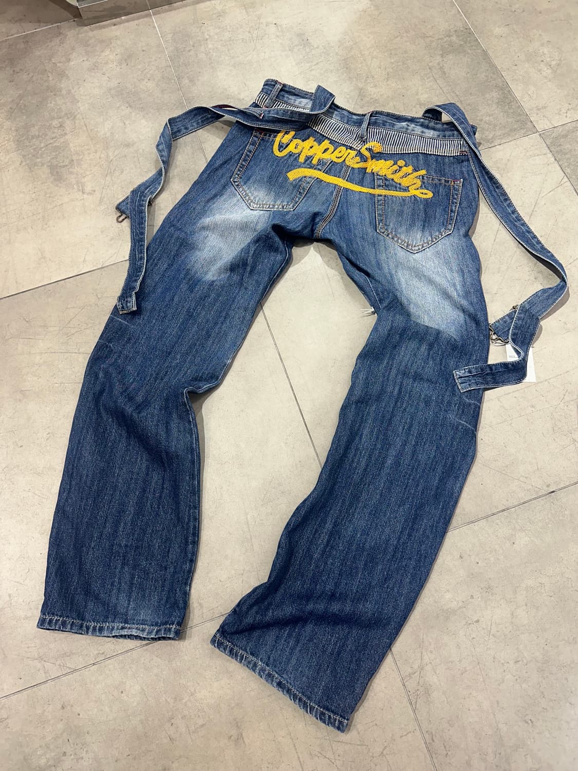 일본 빈티지 자수 데님 오버롤 팬츠 멜빵 바지 상품이미지1