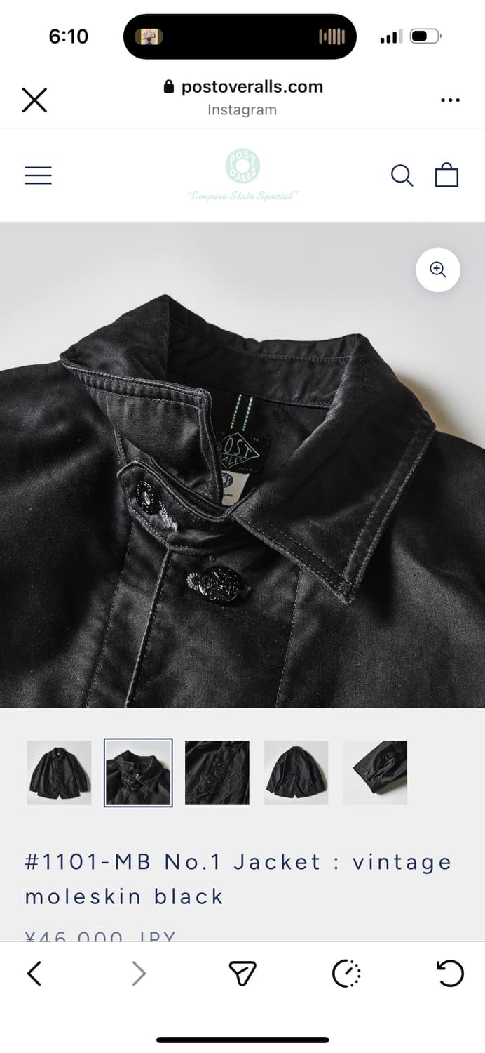 택포)포스트오버롤즈 no.1 jacket 빈티지 몰스킨 블랙 L사이즈 상품이미지2