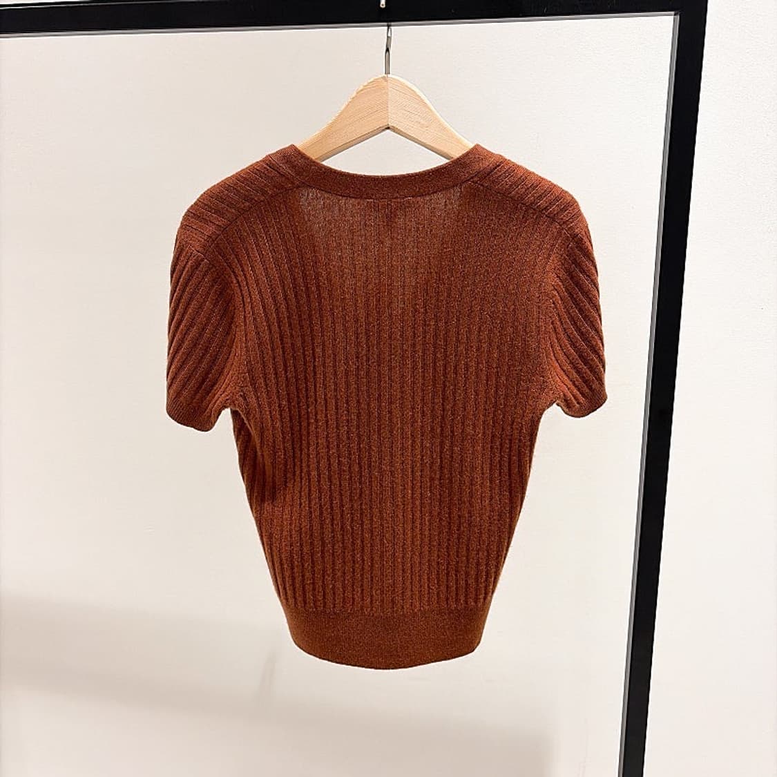 (정품/새상품) 제임스펄스 여성 브라운 캐시미어 립 숏슬리브 가디건 상품이미지3