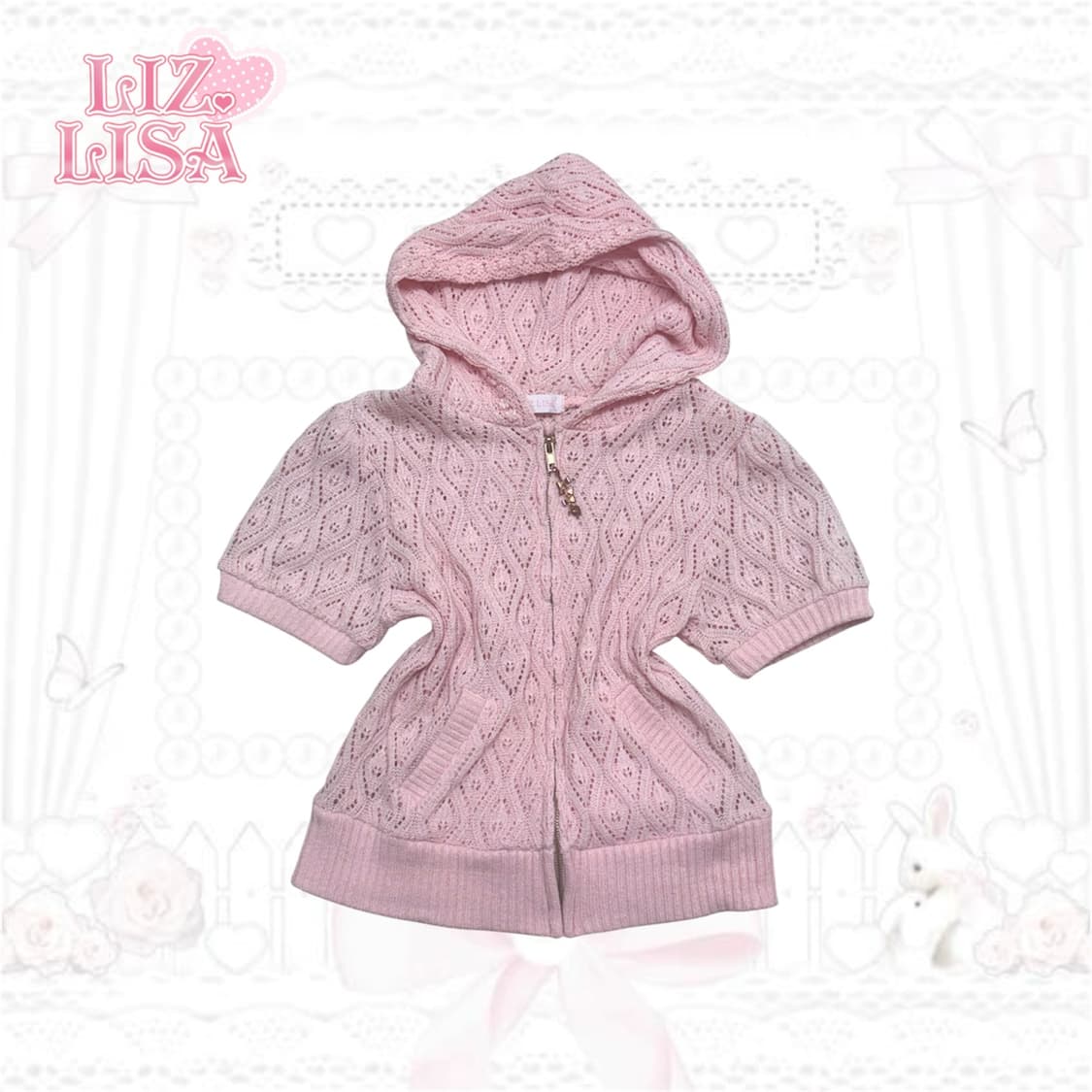 리즈리사 리본하트참 핑크 반팔 집업 히메갸루 라떼갸루 일본빈티지 상품이미지1