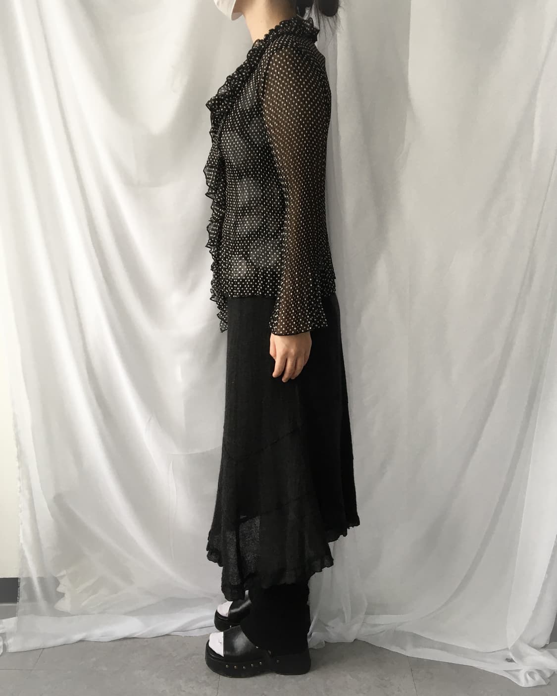 Ruffle point pleats dot pattern blouse 상품이미지6