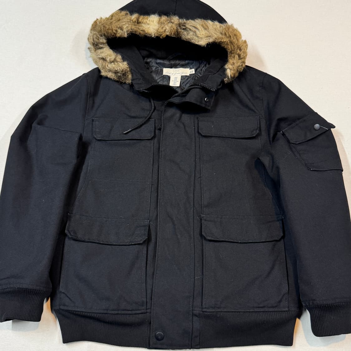 M) H&M 블랙 후드 퍼 패딩 점퍼 상품이미지2