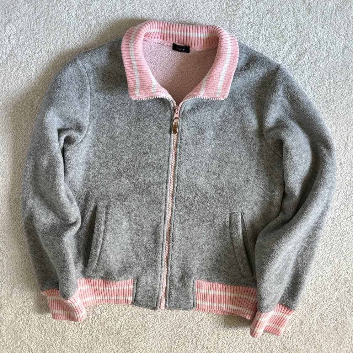 일본빈티지 ine 그레이핑크 회핑 후리스 집업 상품이미지1