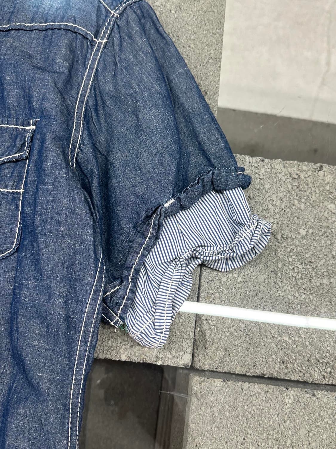 빈티지 레이어드 하프 데님 셔츠 상품이미지5