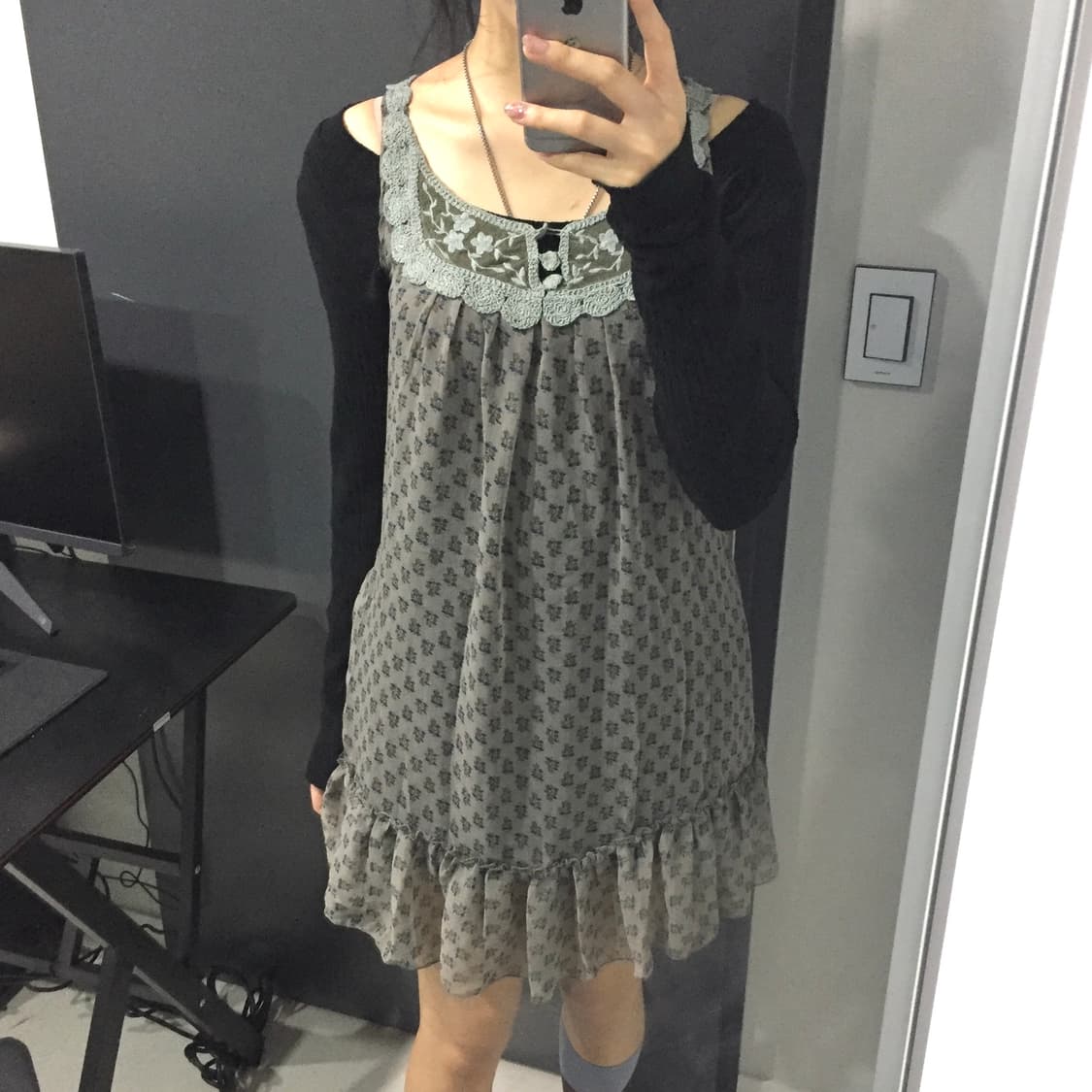 Jpn vintage 페어리 모리걸 레이스 플라워 시스루 원피스 상품이미지2
