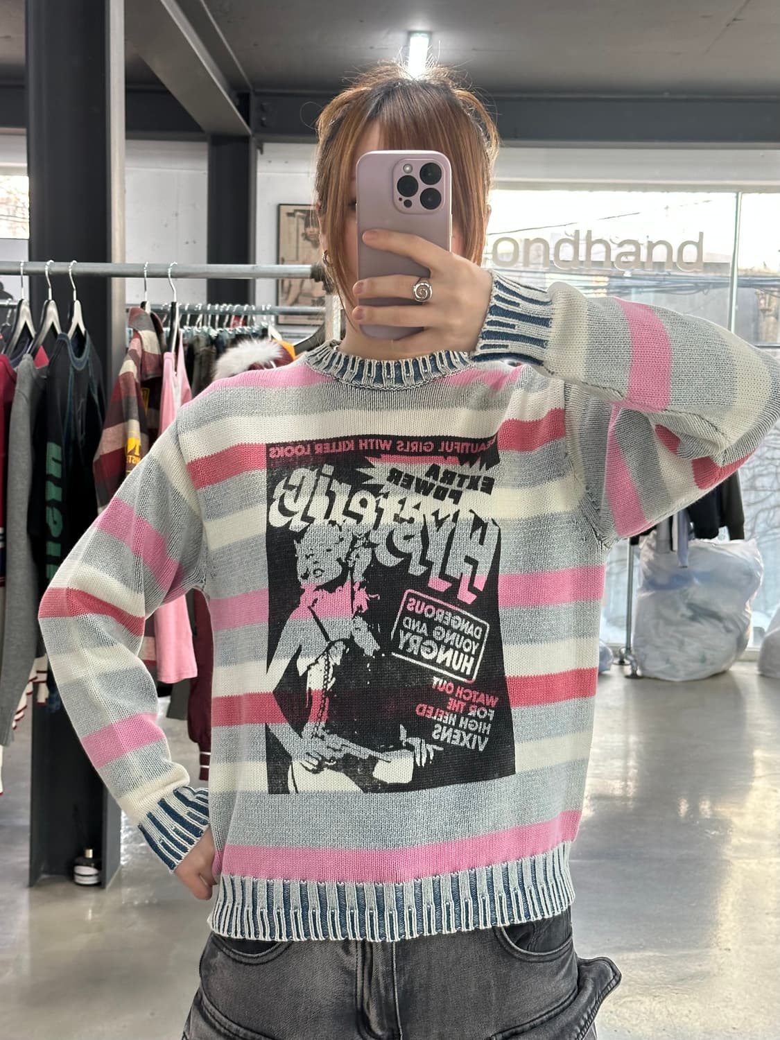 히스테릭글래머 오리지널블루 카툰로고 피그먼트워시드 데님 스트라이프 니트 상품이미지3