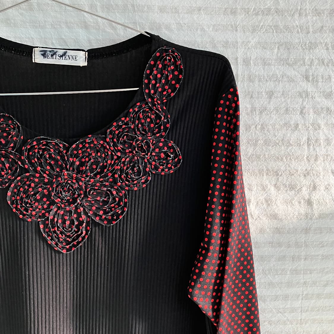 빈티지 레드 땡땡이 로즈 블라우스 1011 y2k 스트릿 갸루 펑키 일본 상품이미지4