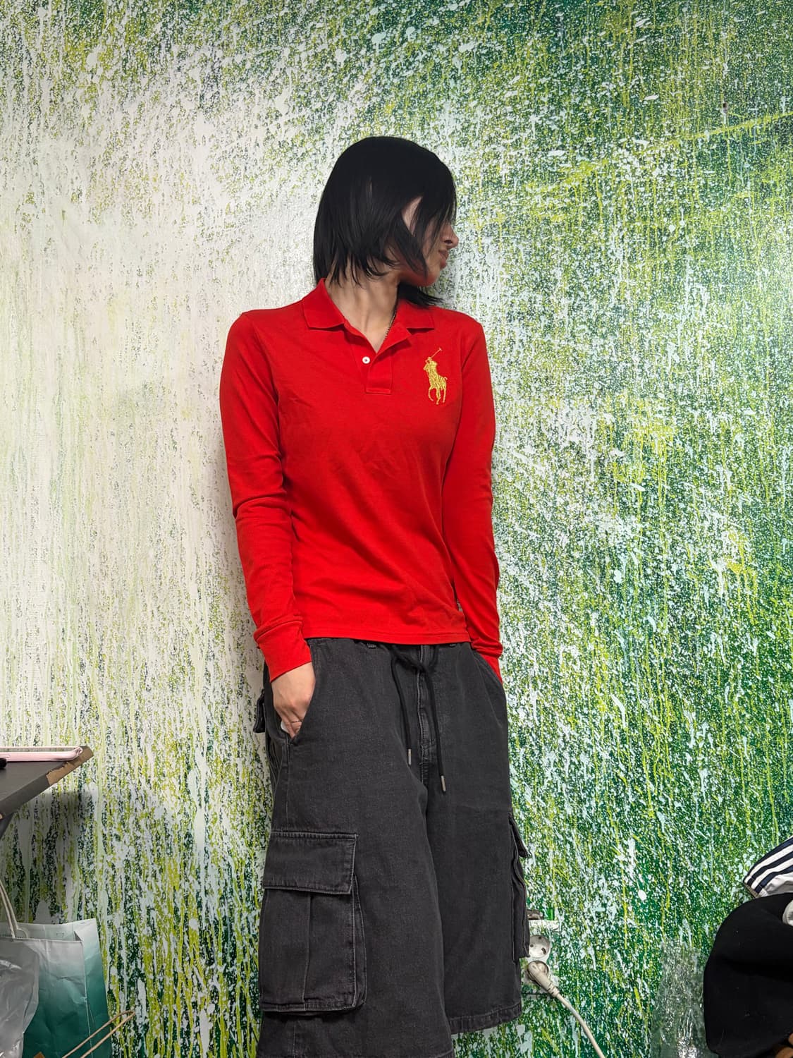 폴로 빅포니 치프키프 금장 자수 레드 딱붙 럭비티 롱슬리브 S 상품이미지4