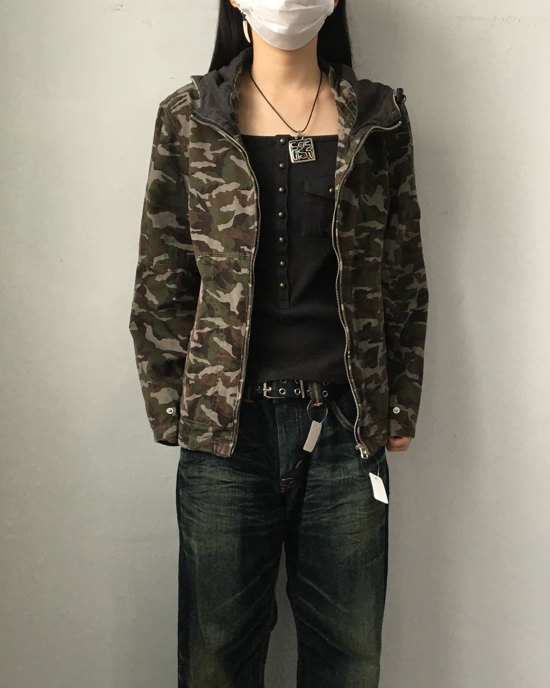 Camo pattern high neck hood jacket 상품이미지5