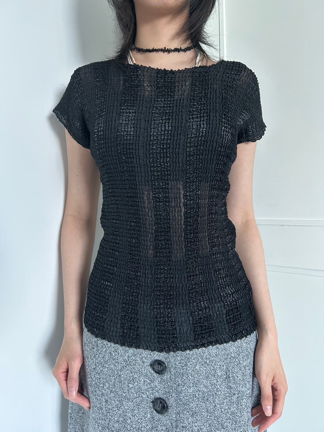 Sheer Pleats Blouse / 빈티지 플리츠 티셔츠 상품이미지1