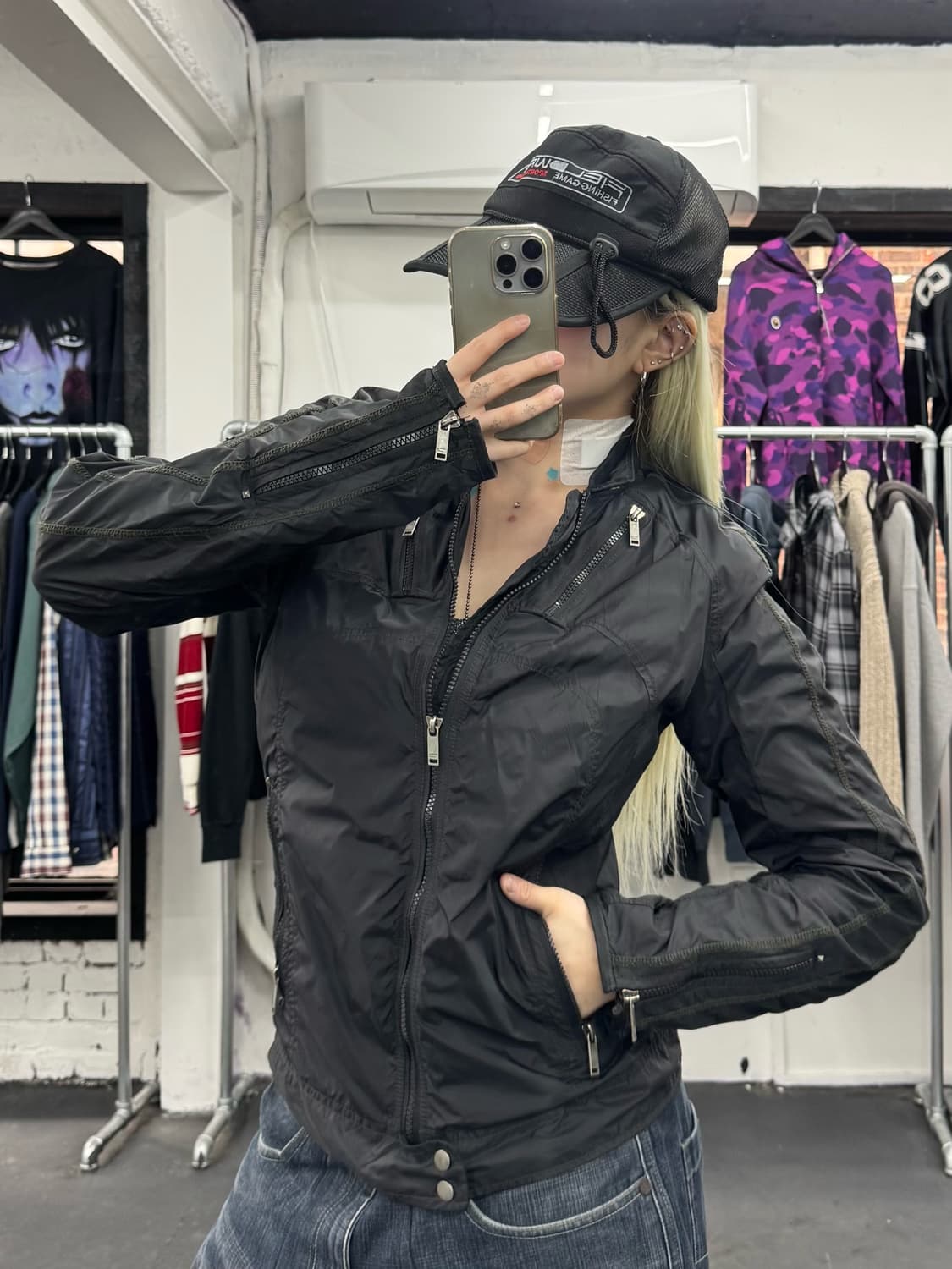 디젤 넥버튼 나일론 바이커 자켓 상품이미지3