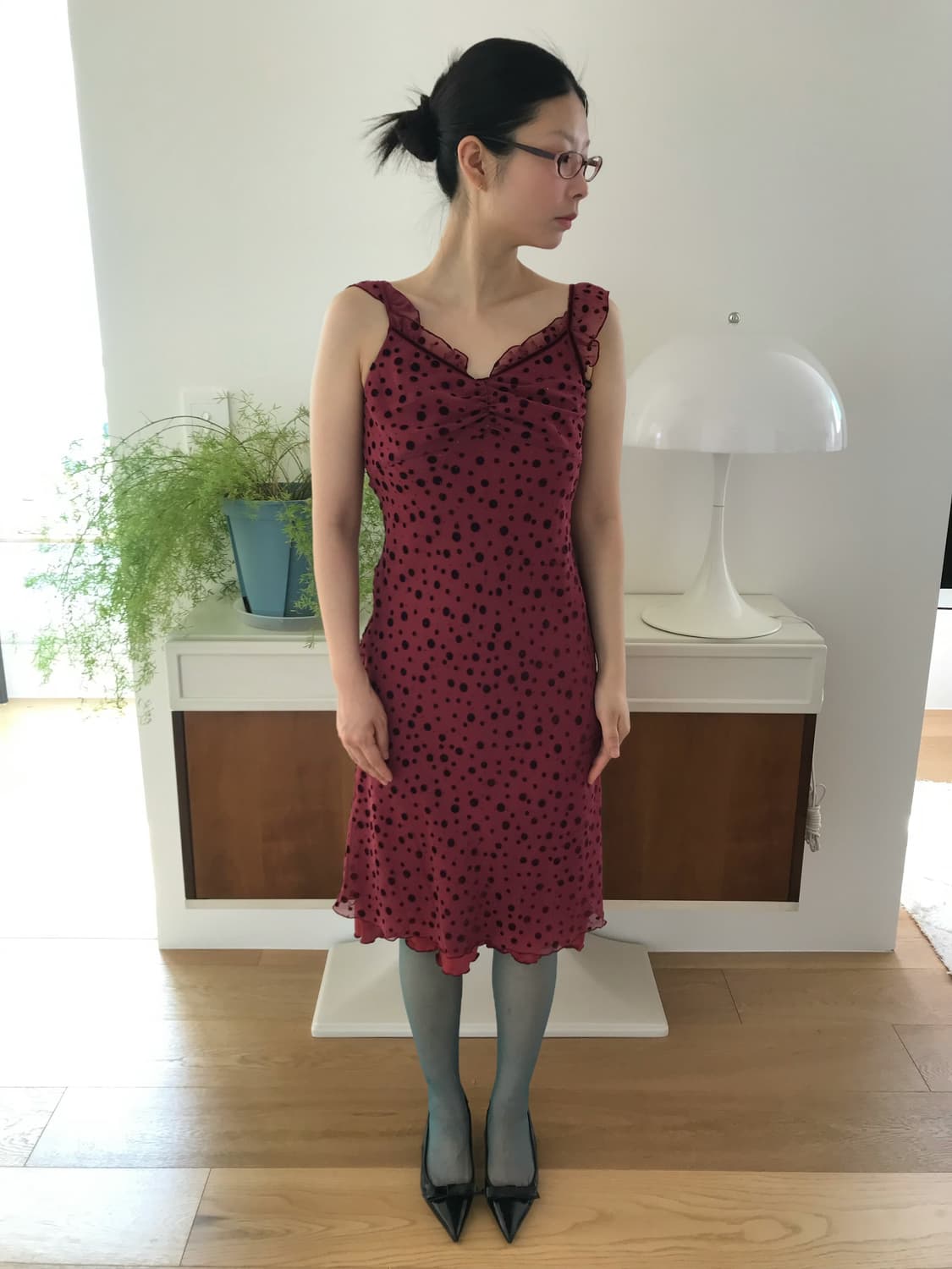 vintage burgundy dot one-piece 상품이미지8