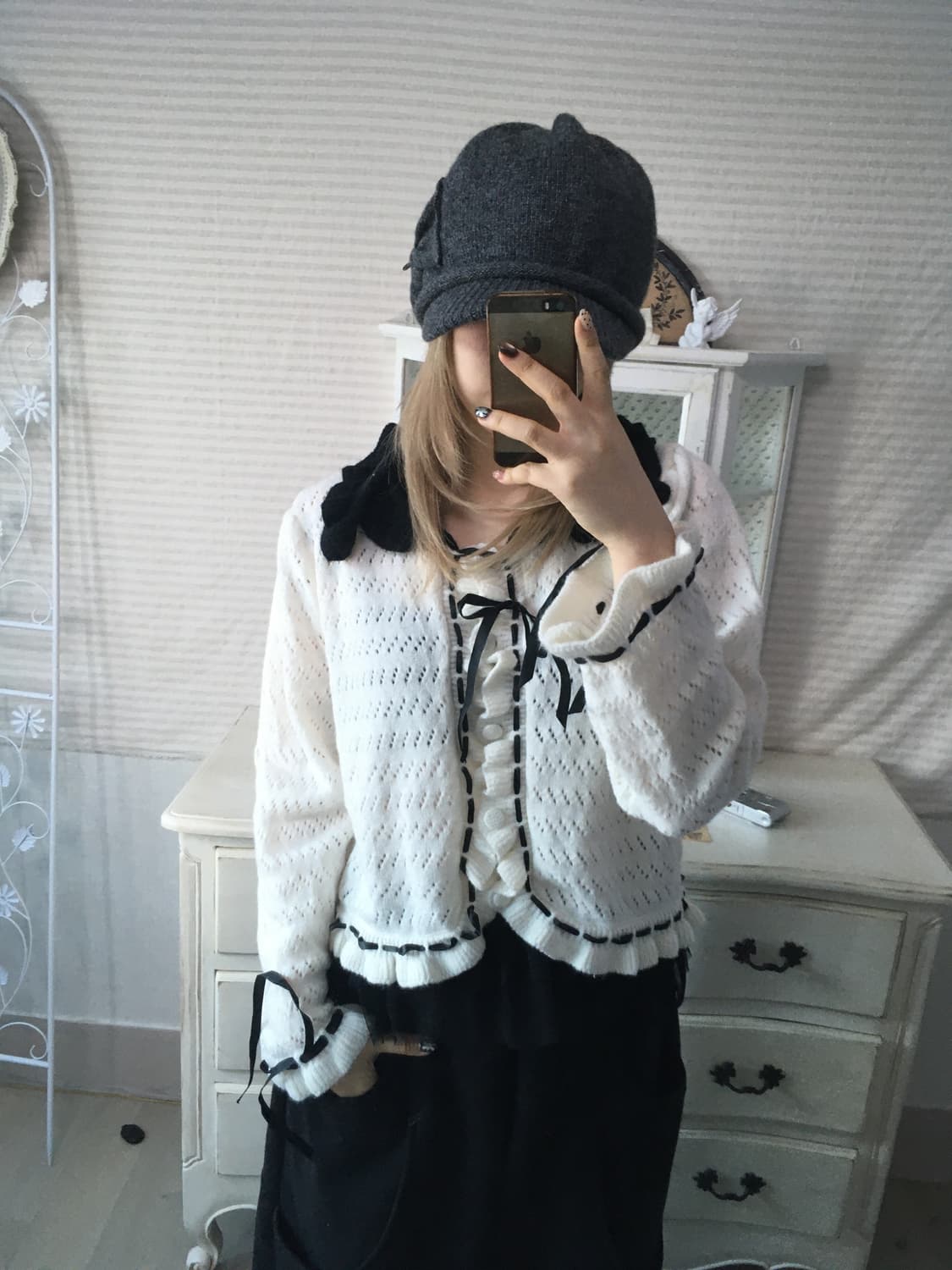 일본빈티지 고스로리 프릴 아이렛 니트 가디건 상품이미지2