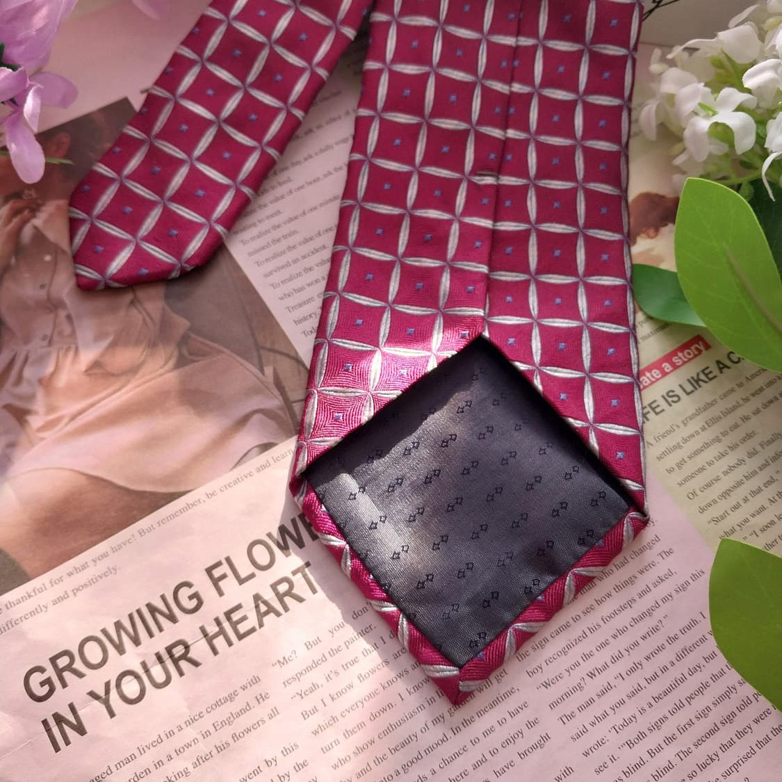 앤드류스타이 실크 진핑크 지오메트릭 넥타이 8.8cm A+등급 K1416 상품이미지7