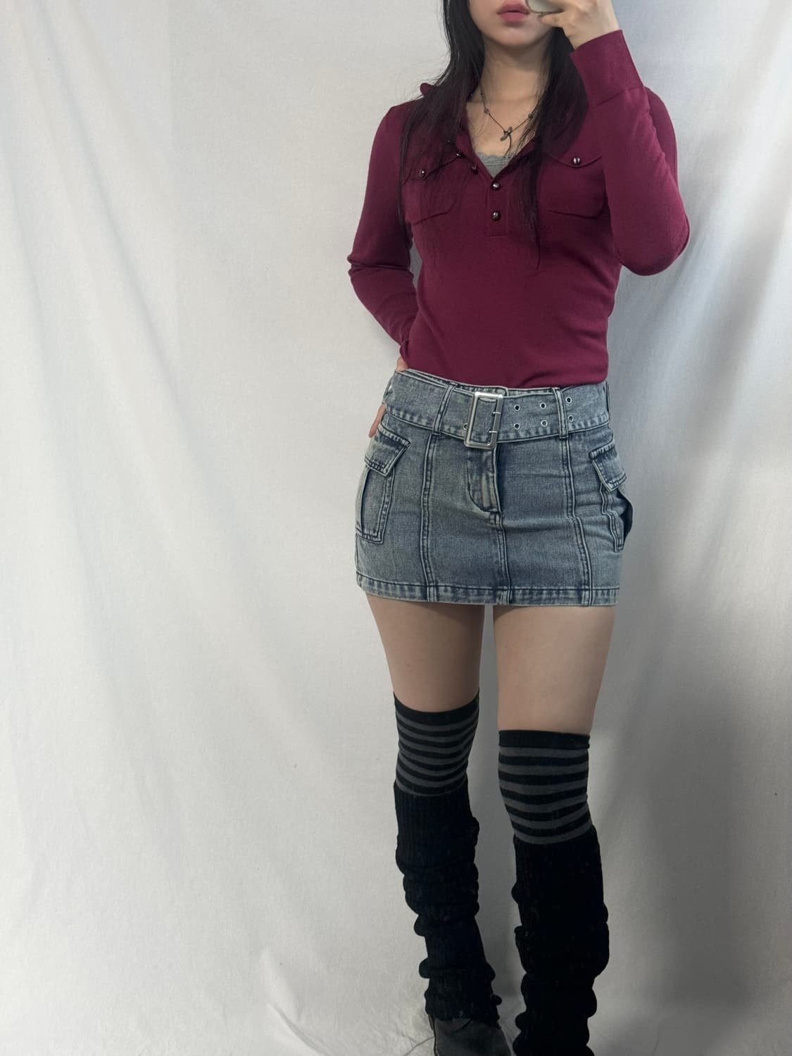 (미사용) 벨티드 워싱 로우 라이즈 데님 스커트 상품이미지8