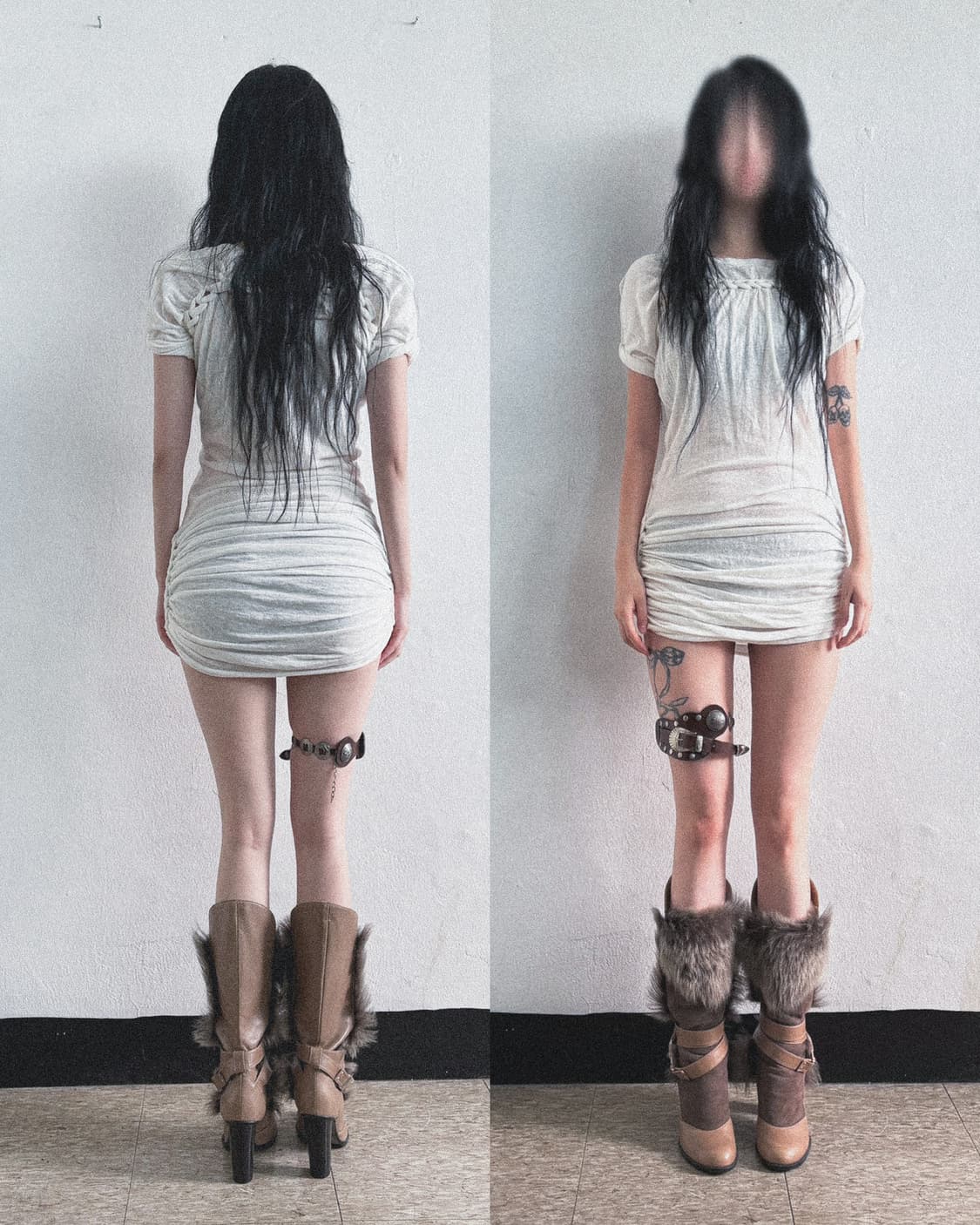 rare* 에르마노 설비노 런웨이 레더 퍼 믹스 스트랩 롱부츠 상품이미지1