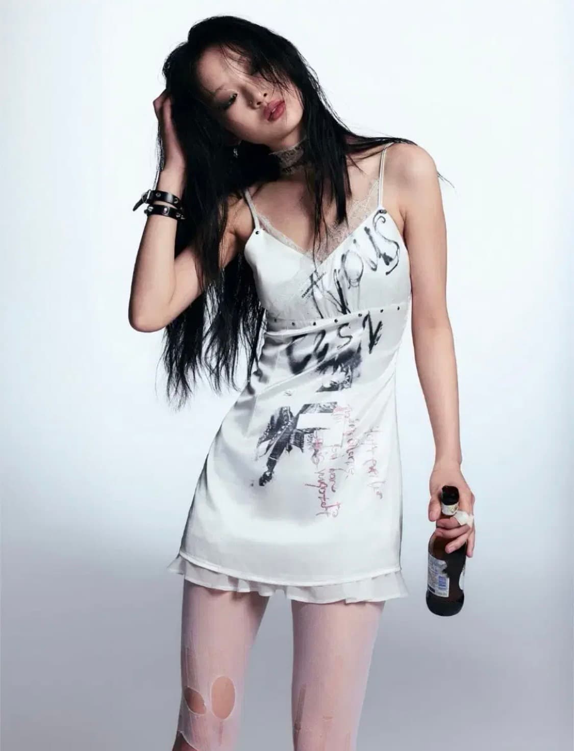 shopcor print satin suspender dress 상품이미지1