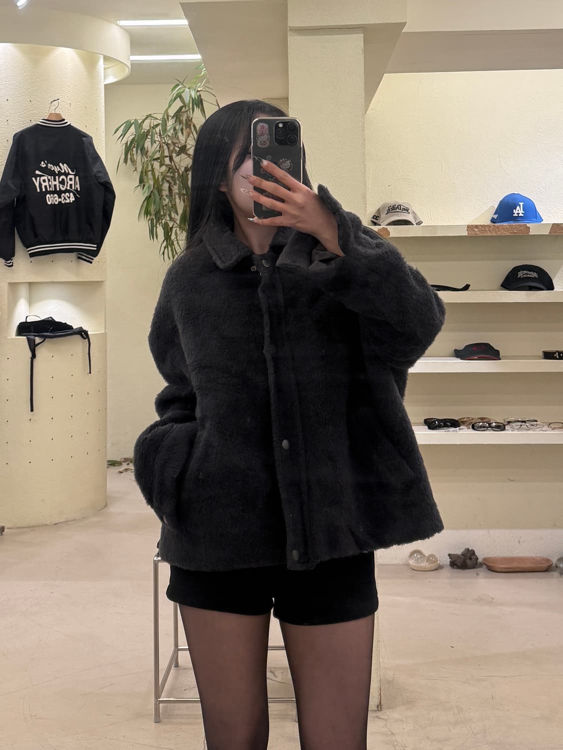 블랙 에코퍼 숏 블루종 자켓  상품이미지1