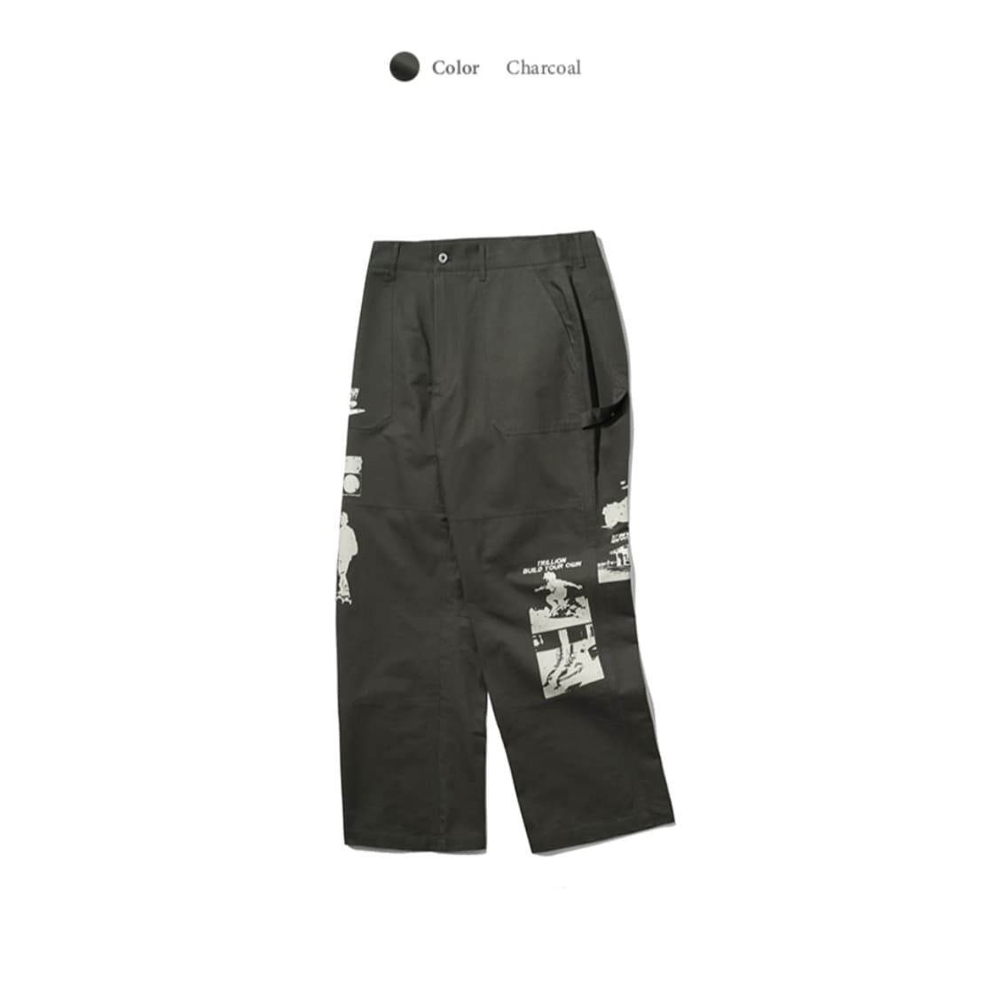 트릴리온 레트로 그래픽 코튼 카펜터 팬츠 차콜 상품이미지1