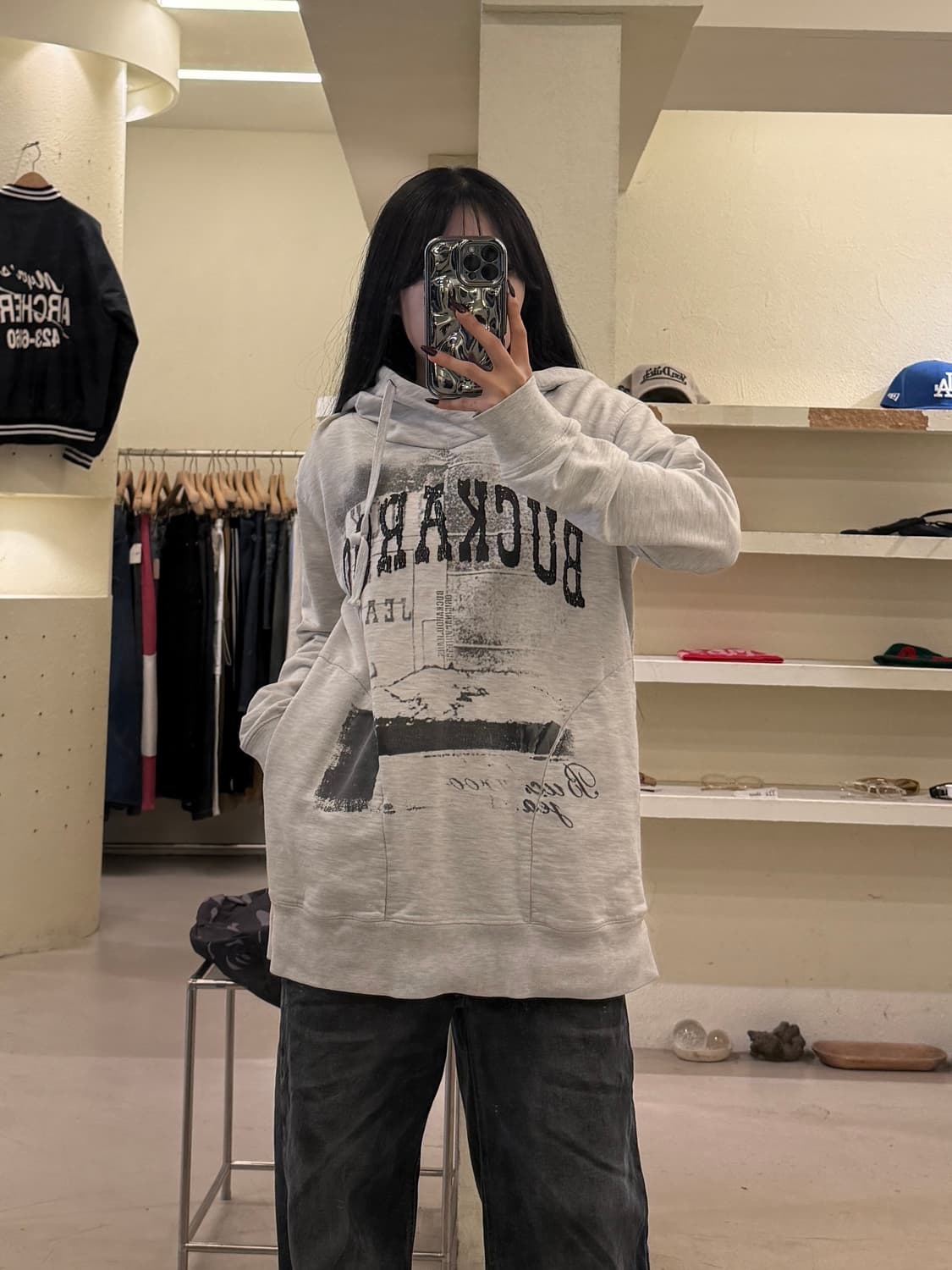 버커루 빈티지 프린팅 후드 그레이 U1709 상품이미지1