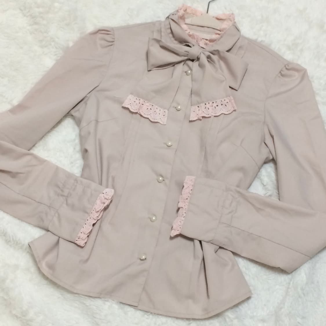 앙크루즈 리본 프릴 블라우스 양산형 히메갸루 로걀 빈티지 달천깔 상품이미지2