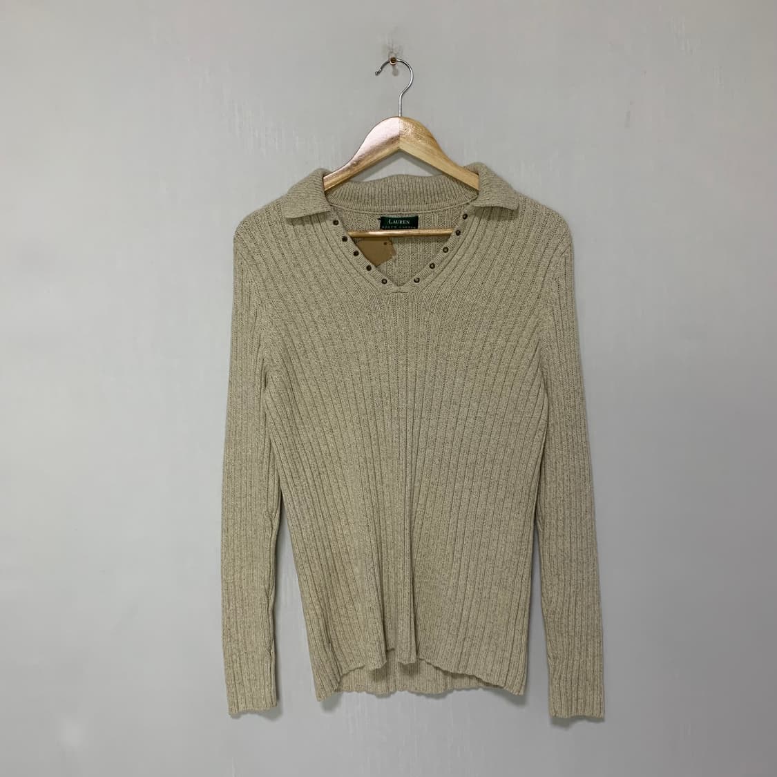 로렌 랄프로렌 브이넥 아일렛 니트 베이지 빈티지 스웨터 상품이미지1