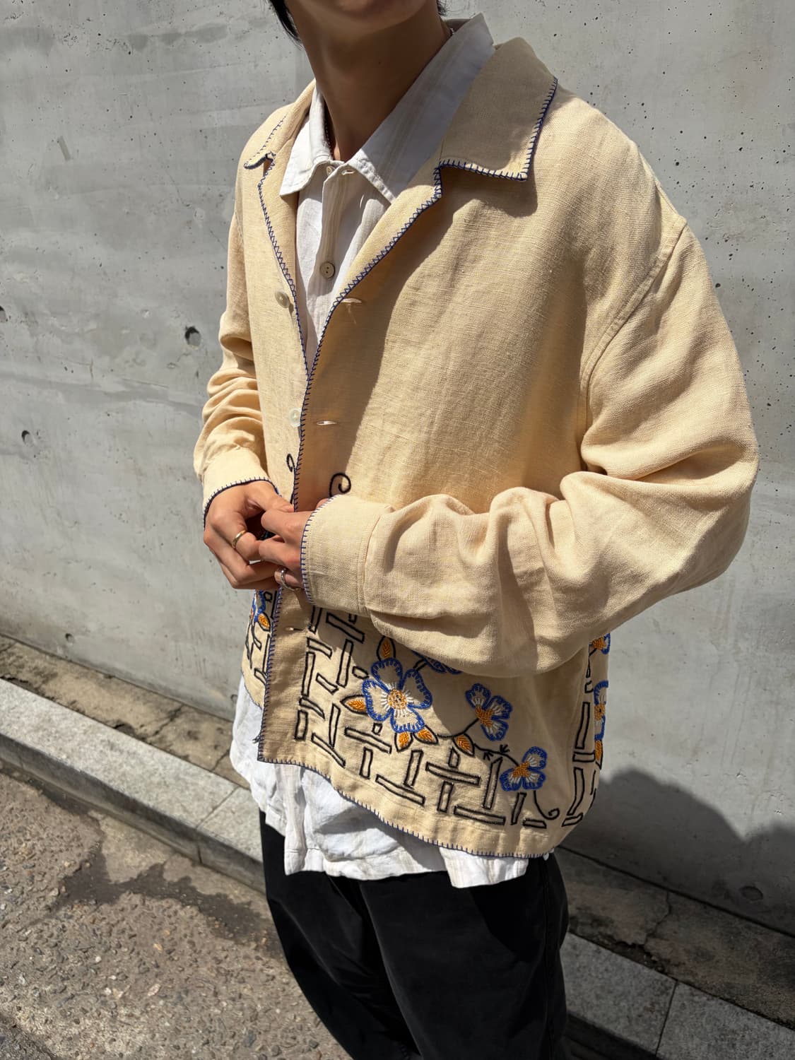 Bode Poppy embroidered linen shirt 상품이미지1