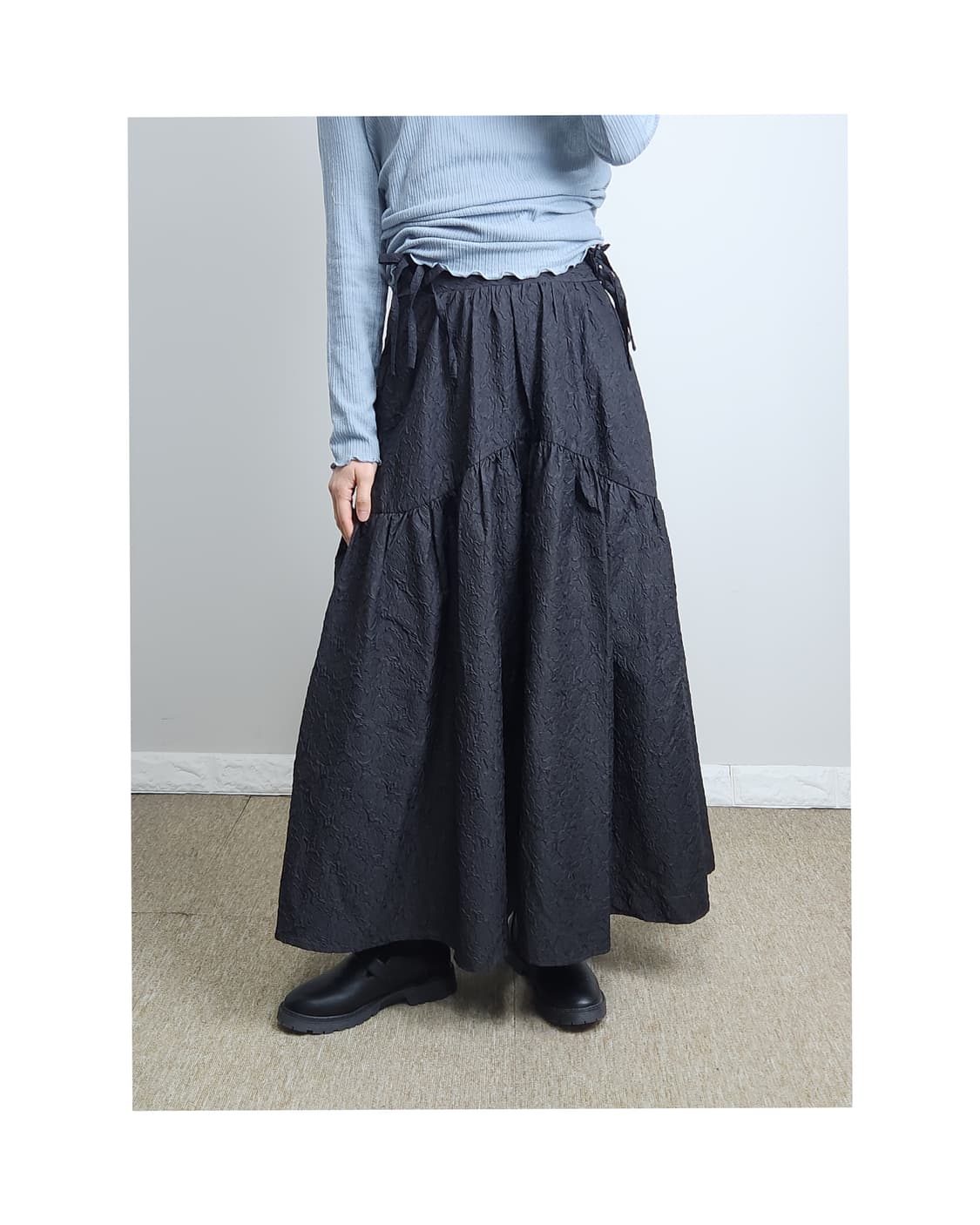 리본 패턴 롱 스커트 상품이미지1