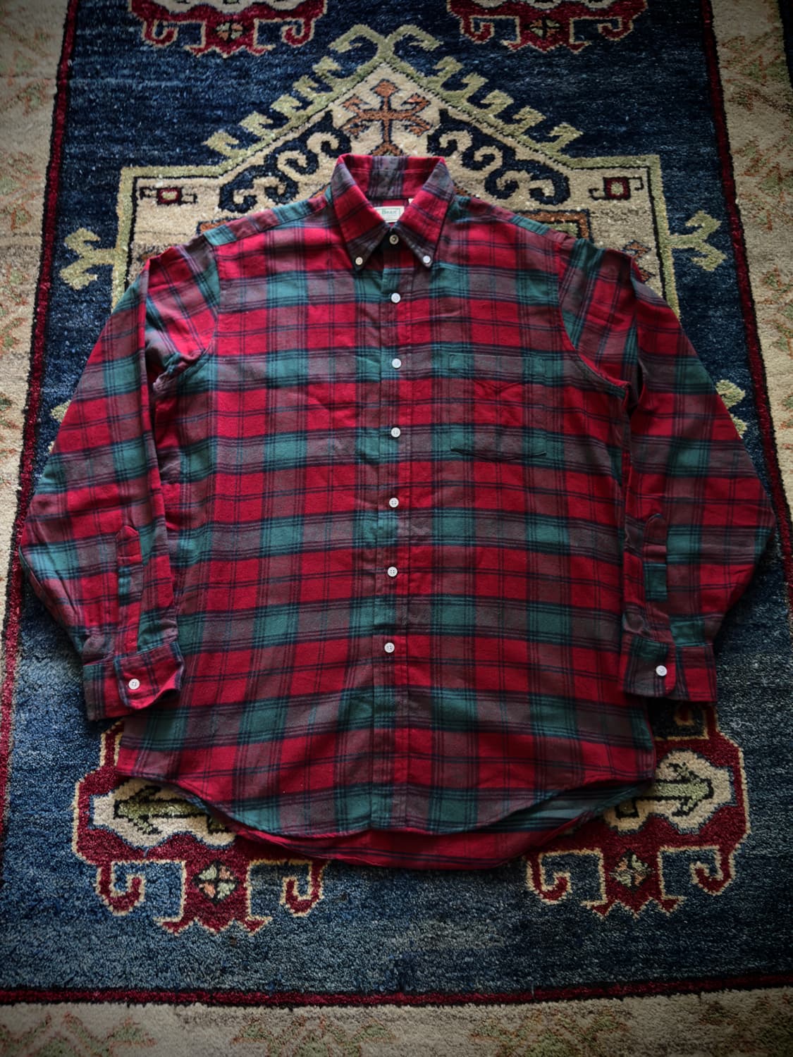 80s 90s USA 엘엘빈 버튼다운 플란넬 타탄 체크셔츠 상품이미지1
