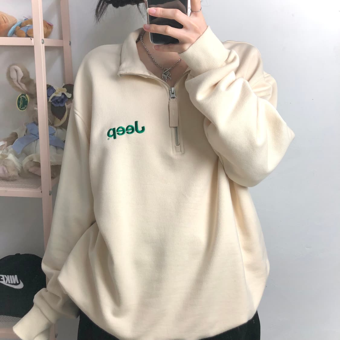 지프 크림 동그리 반집업 상품이미지2