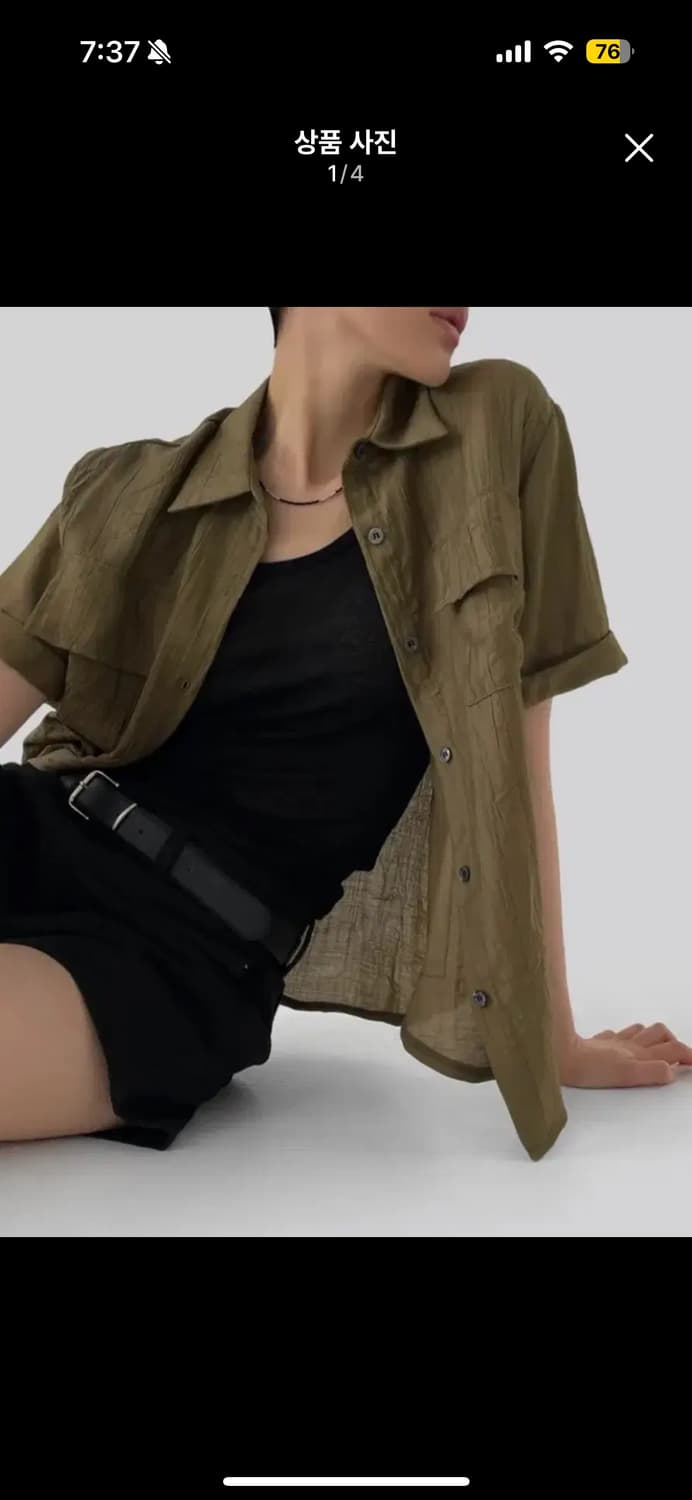 어텀 링클 반팔 셔츠 카키 상품이미지1