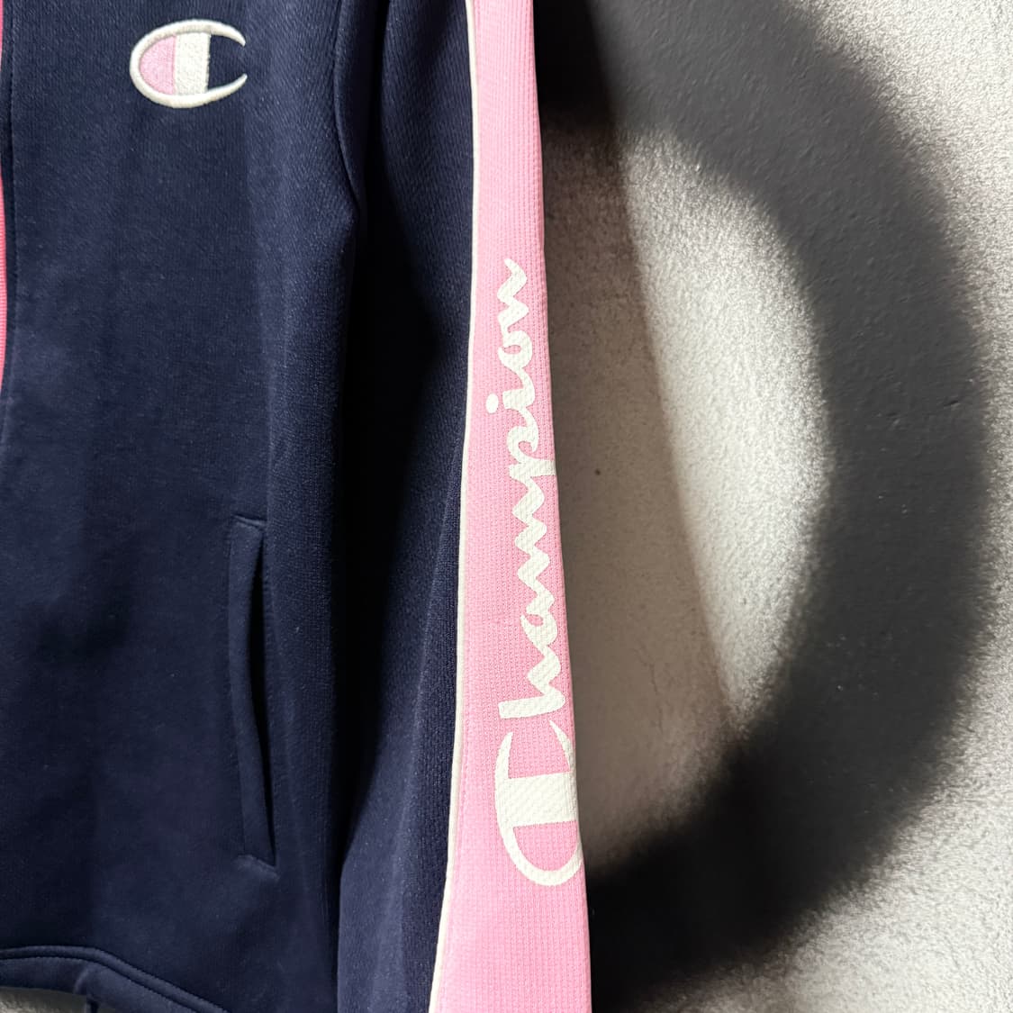 챔피온 00s USA 올드스쿨 핑크 네이비 배색 빅 프린팅 집업 져지 상품이미지4