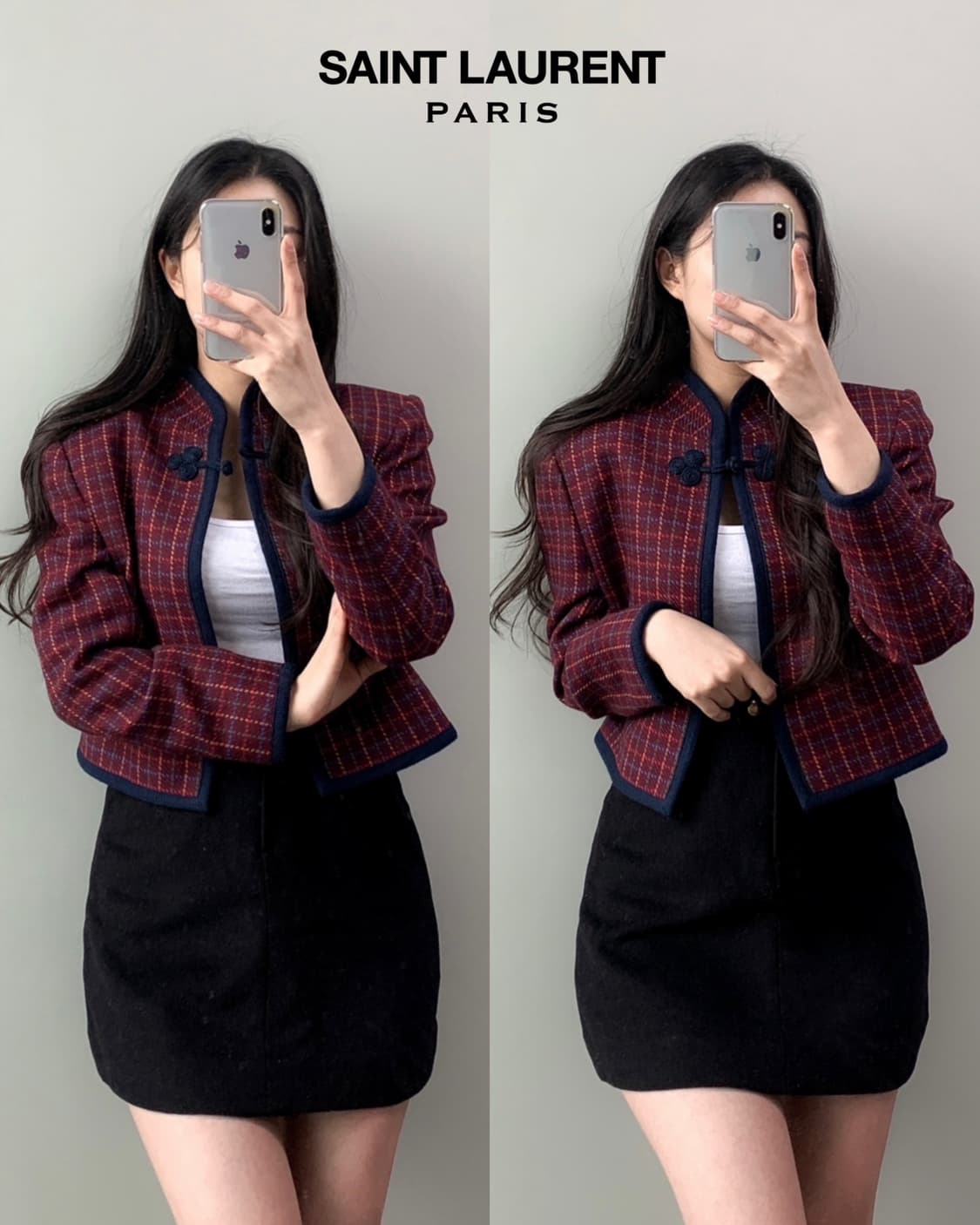 입생로랑 체크 트위드 차이나 자켓 상품이미지1