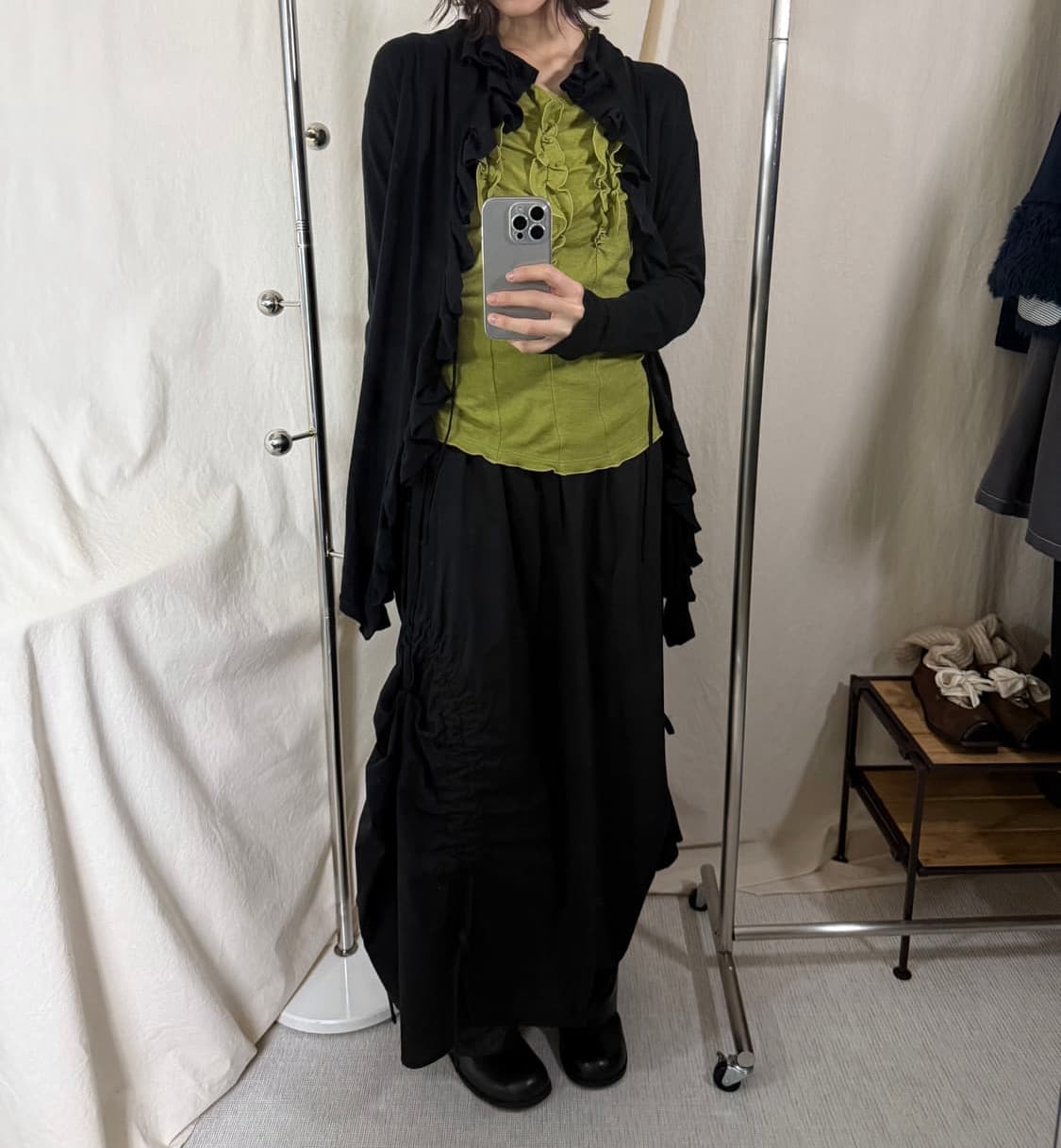 핀터깔 빈티지 완두콩 그린 프릴 티셔츠 상품이미지2