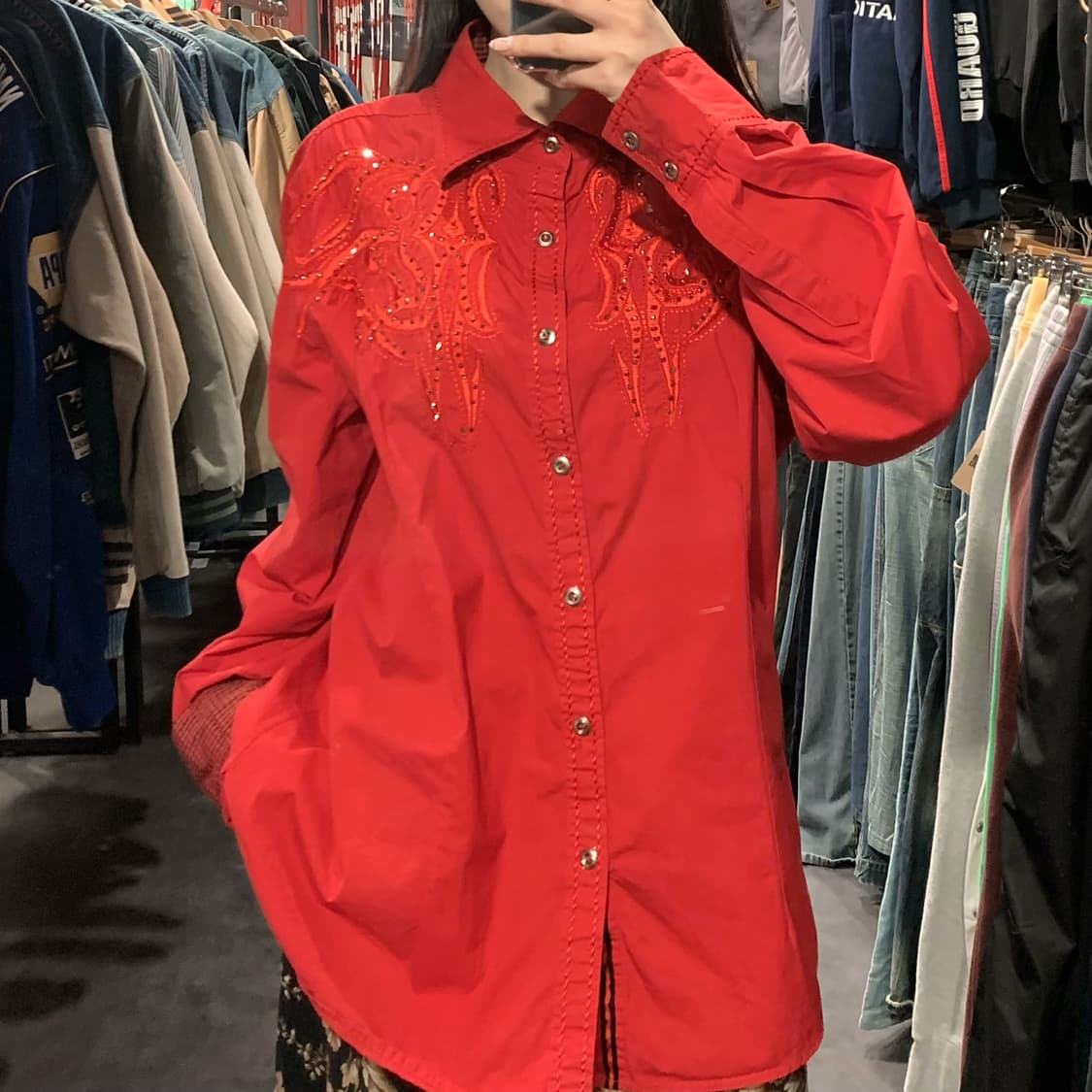 [IM] HouseofGods 하우스오브갓 스터드 자수 웨스턴 셔츠 레드 상품이미지4