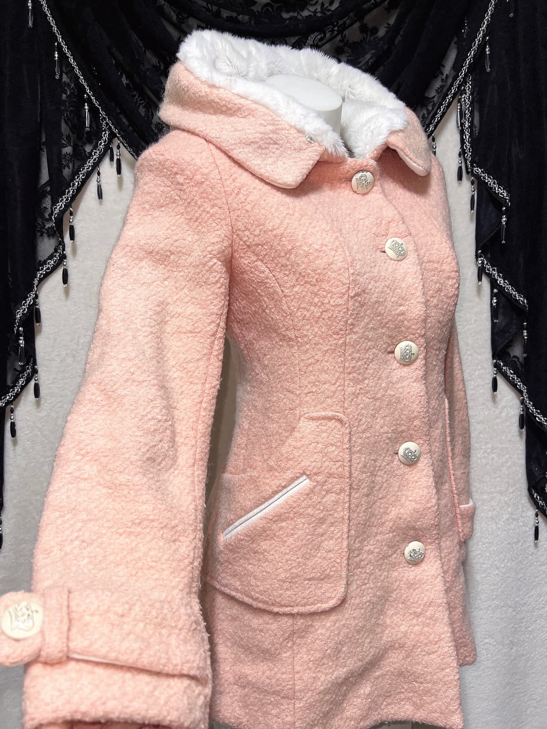 히메갸루 라떼 로맨틱 로걀 핑크 퍼후드 코트 자켓 러블리 핀터 하치 상품이미지2