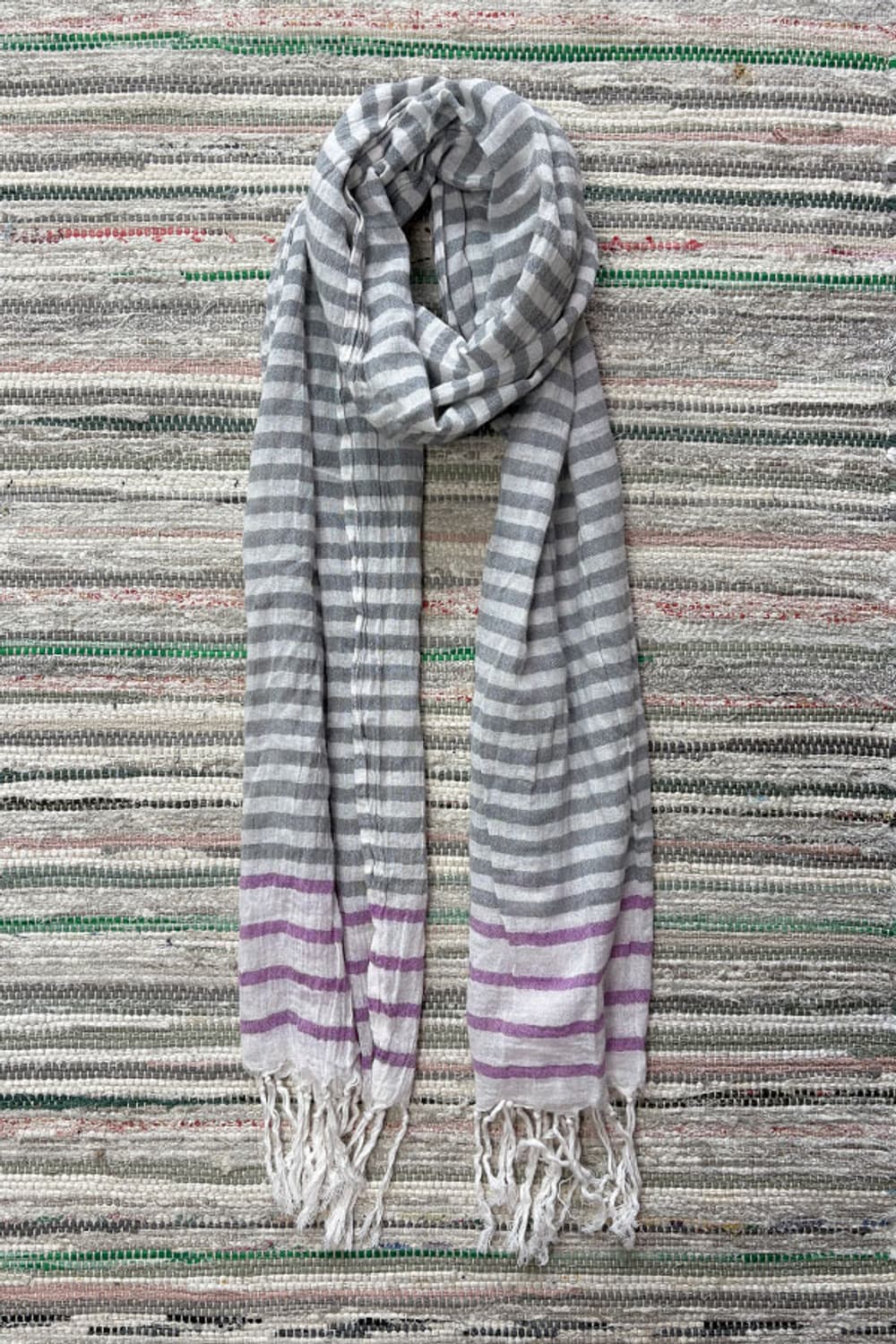 Striped Color-Block Fringe Long Scarf 상품이미지1