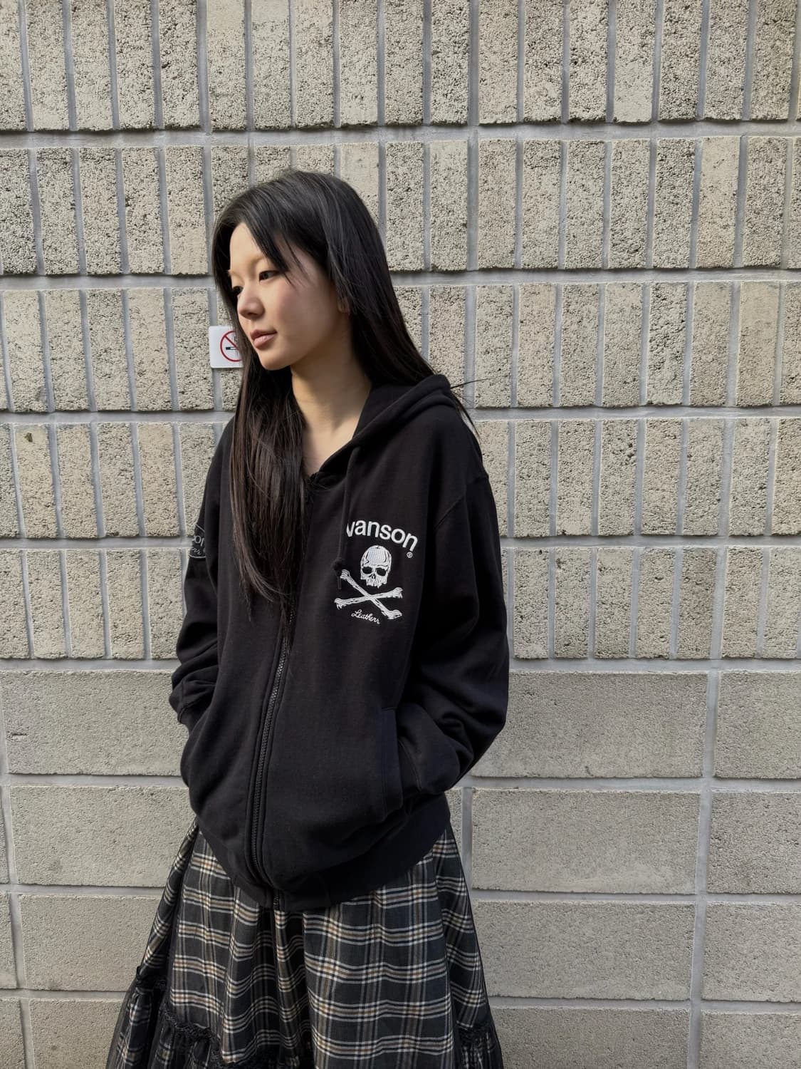 밴슨 스컬 로고 프린팅 오버핏 후드집업 상품이미지7